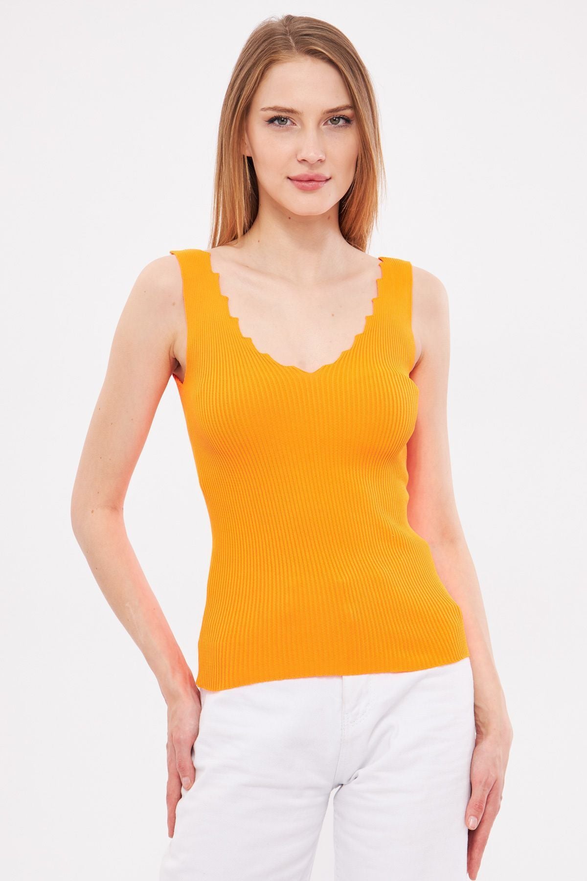 Female neon orange zigzagli v neon Kashkorse blouse ARM-23Y069004