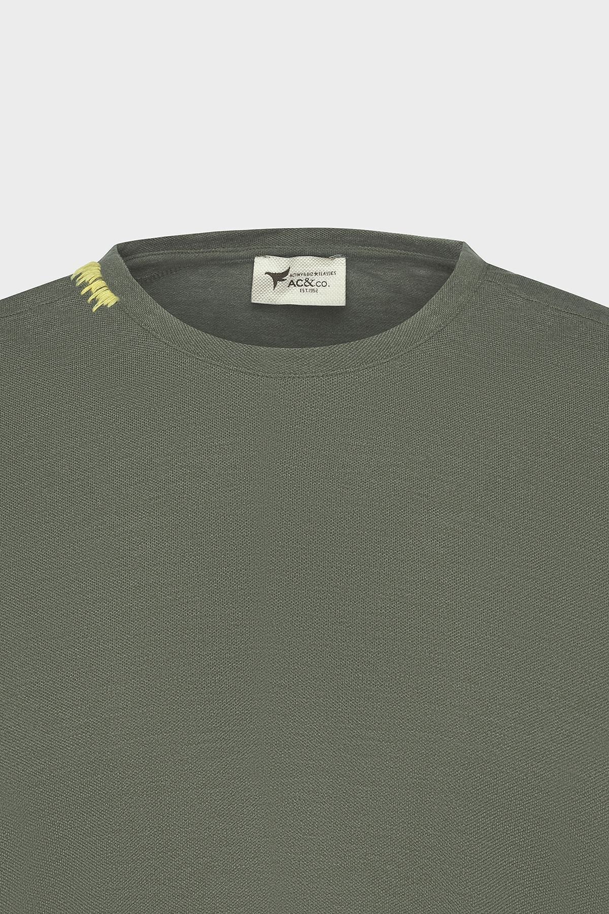 Men's Khaki Slim Fit Narrow Cut Bicycle Collar Cotton T -shirt
