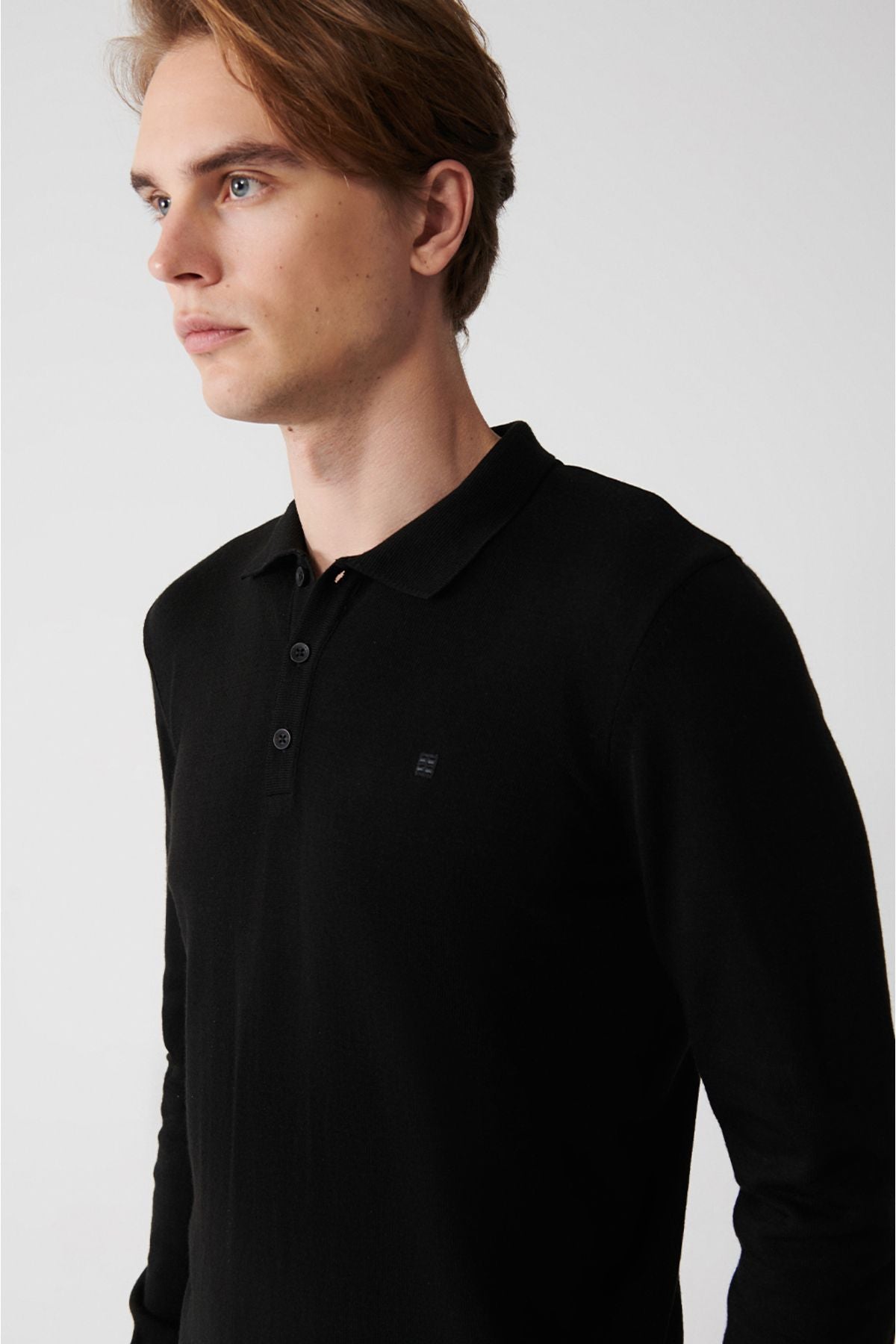 Men's Black Knitwear Sweater 3 Button Polo Neck Regular Fit E005006