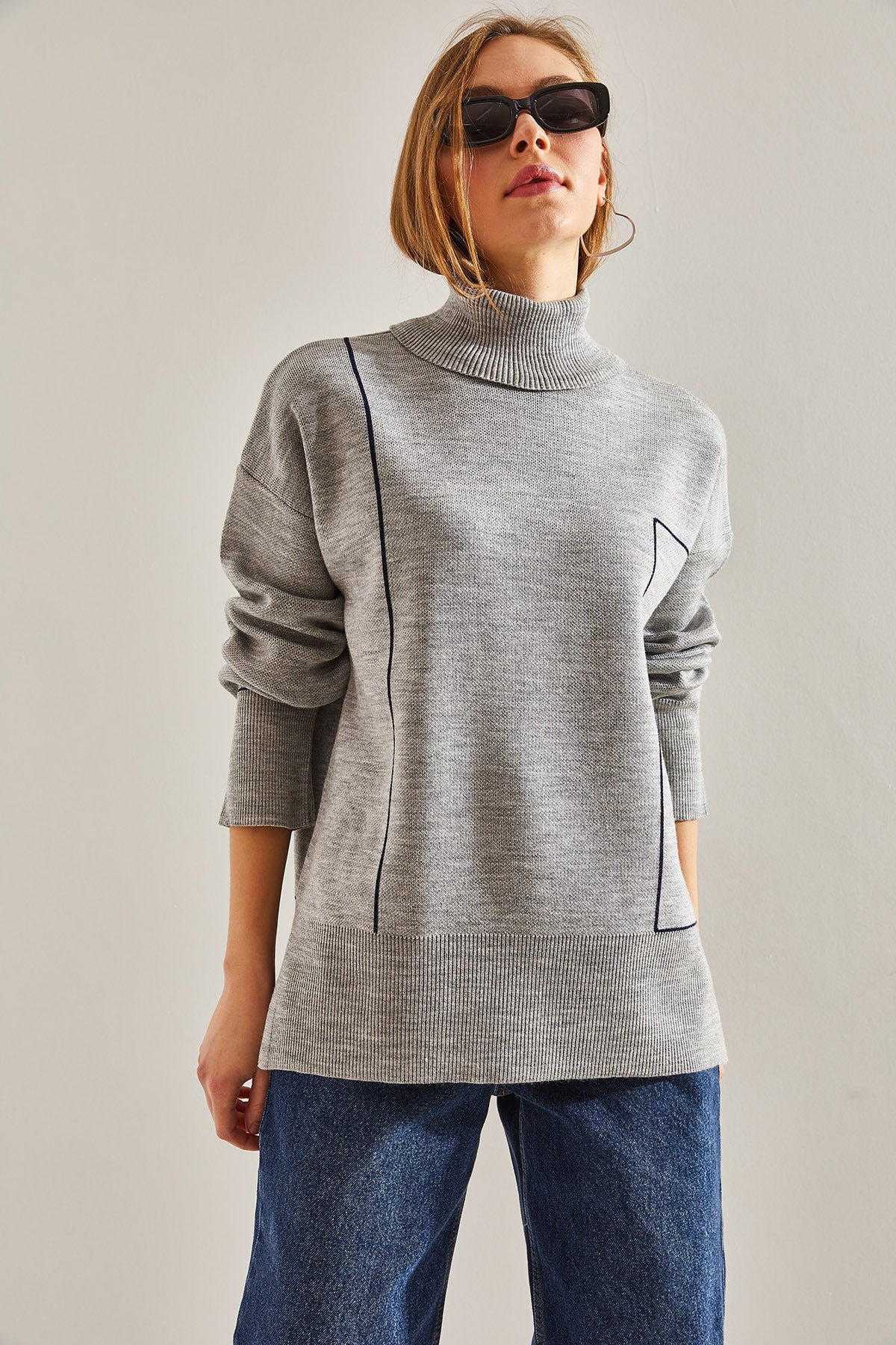 Women's Turtleneck Geometric Patterned Knitwear Sweater 20234292