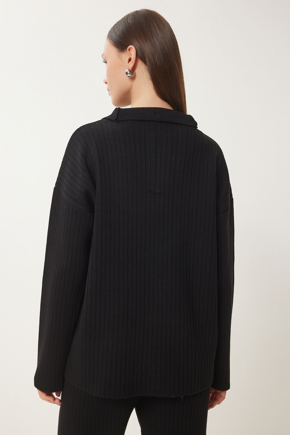 Female black zipper wick knitwear sweater pants set PF00105