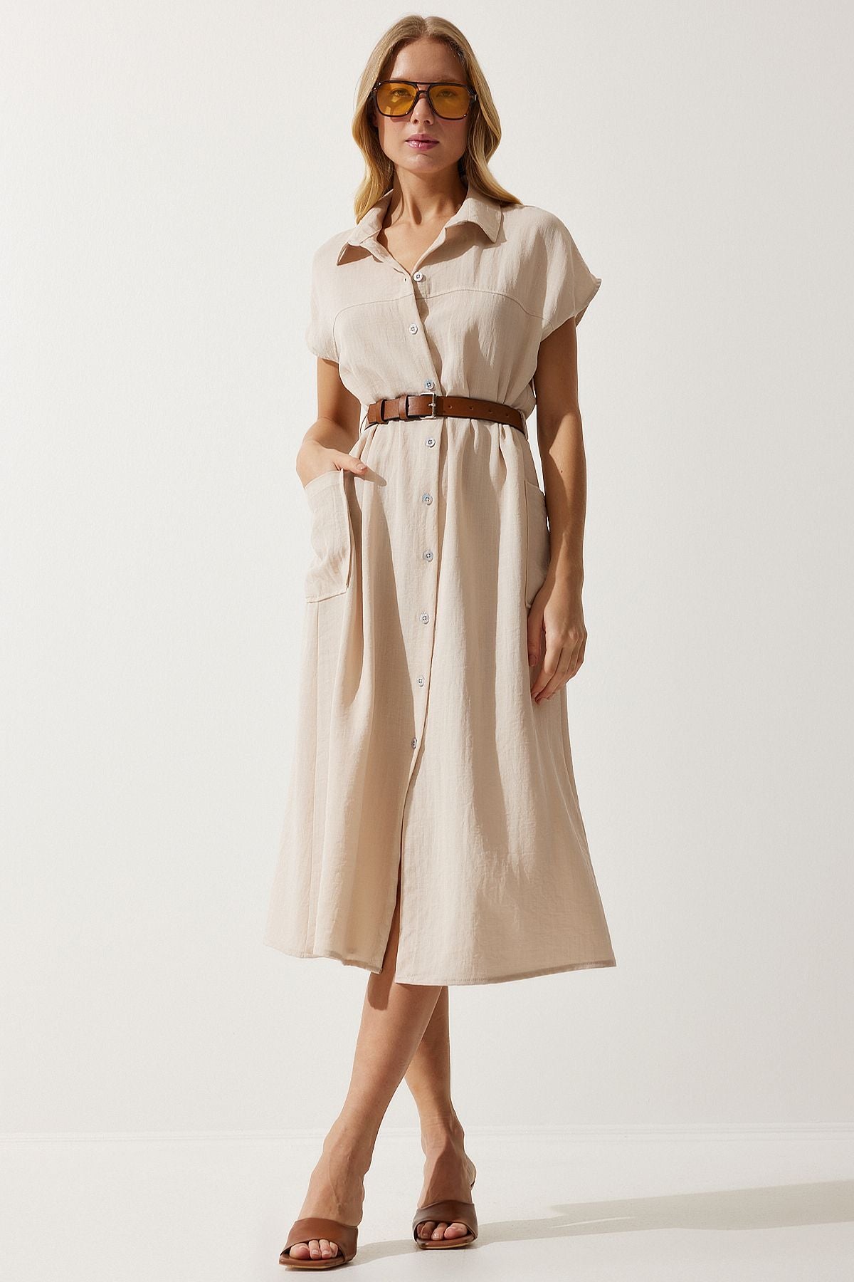 Women's Cream Arched Woven Dress MX00155