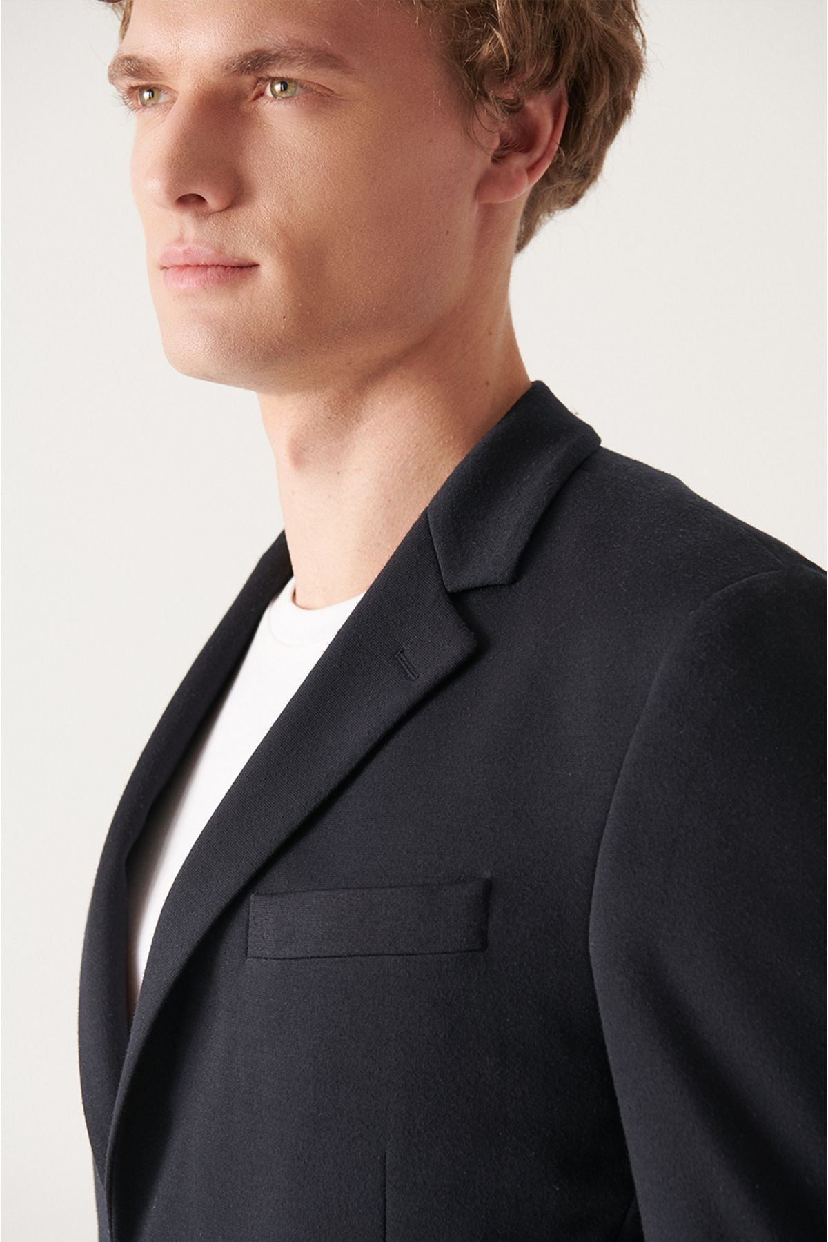Men's Navy Blue Knitting Flexible Lined Jacket E004001