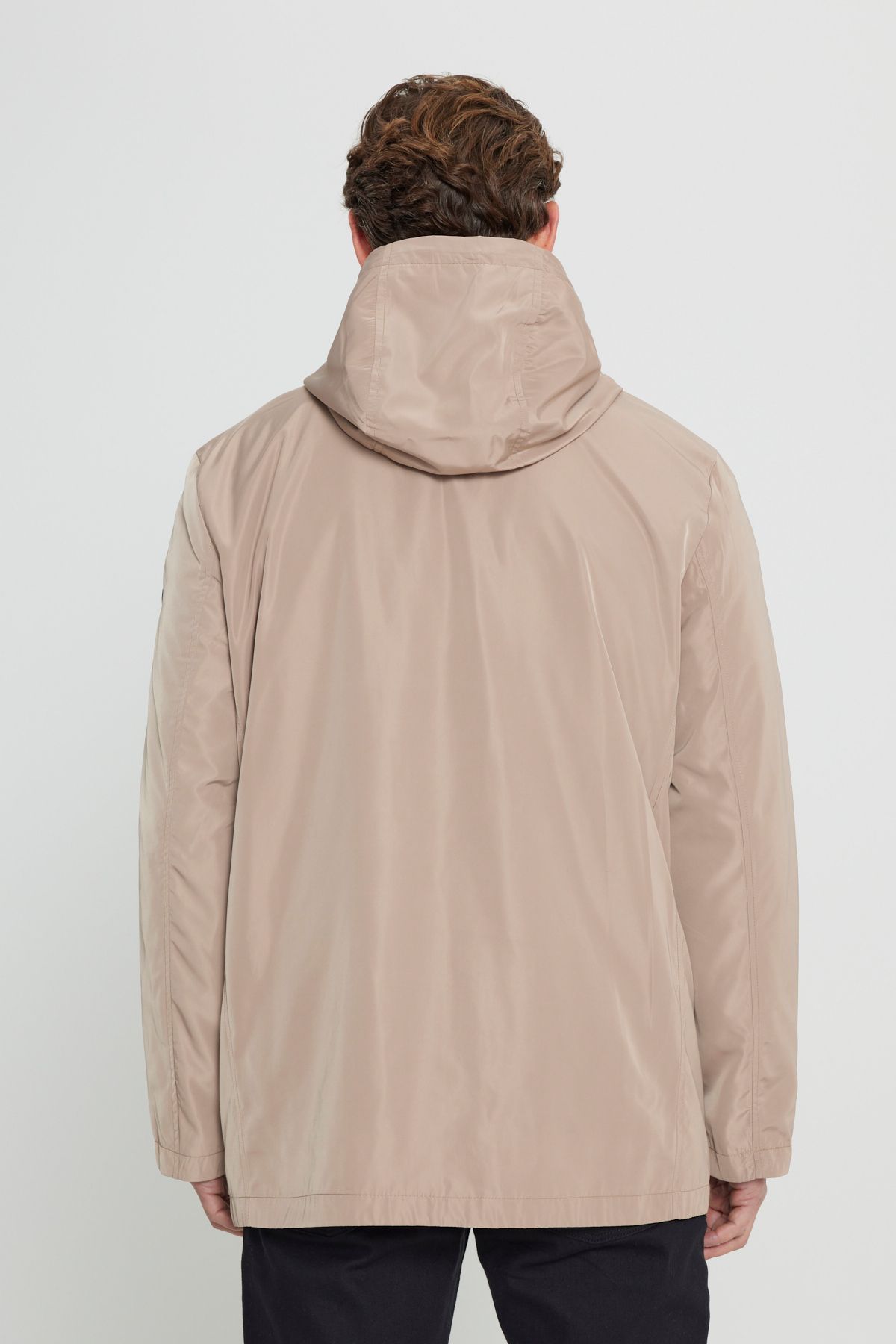 Men's mink standard fit normal cut windproof hooded upright collar coat trench coat