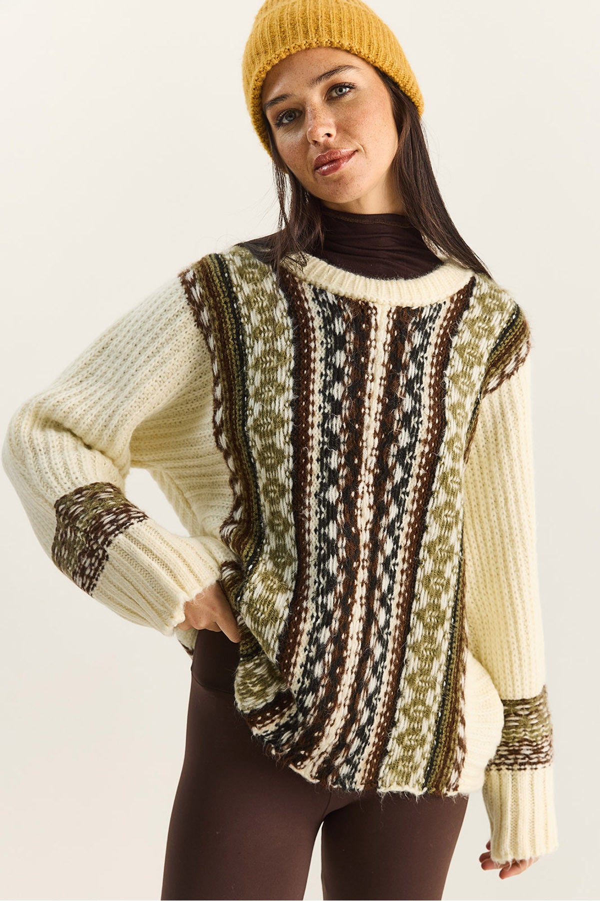 Women's Ethnic Patterned Oversize Crew Neck Thick Knitwear Sweater 2529 60283875
