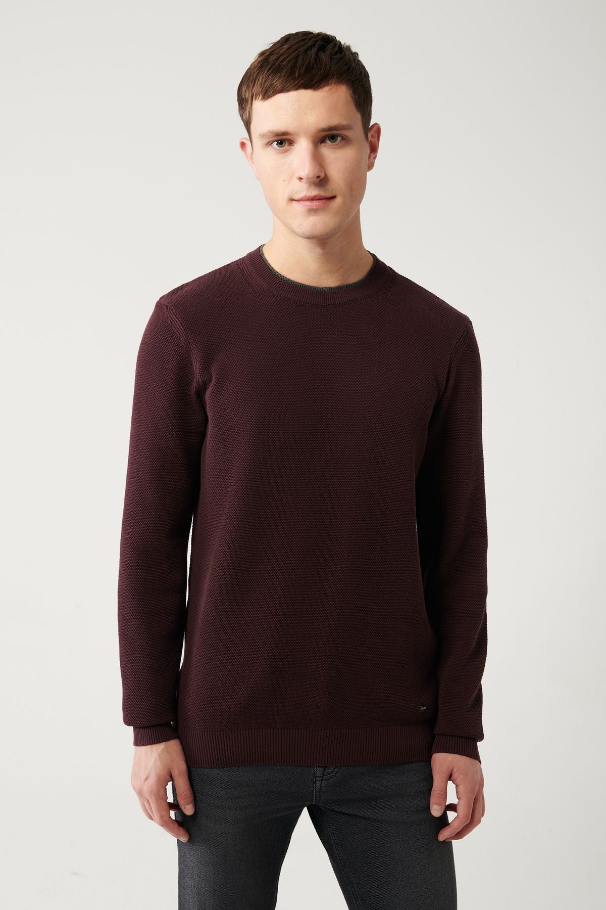 Men's Bordeaux Double Collar textured knitwear sweater A32y5100