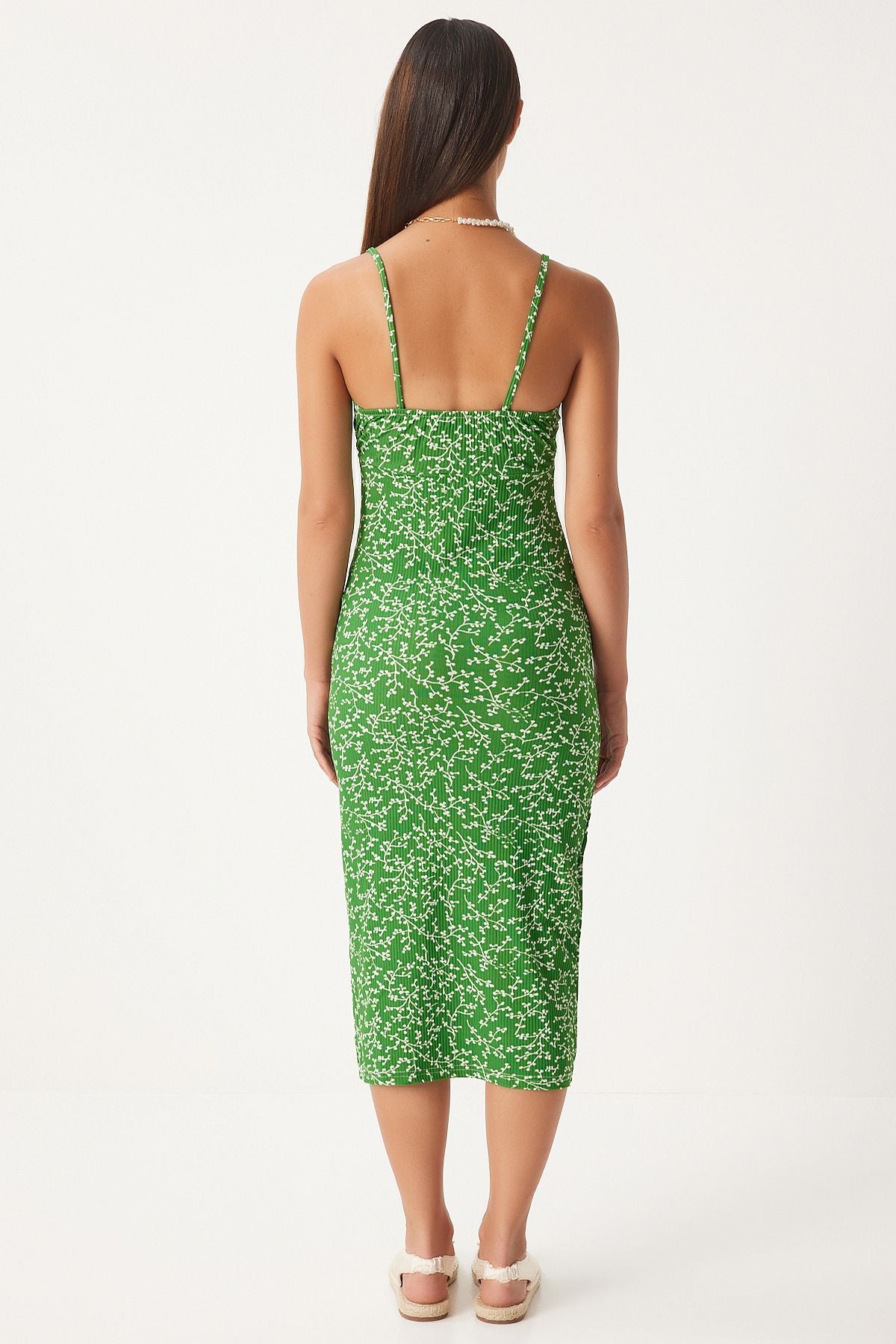 WOMEN'S VIEW GREEN WHITE FLOWER SUBMAC SUMMER Knitting Dress CI00029