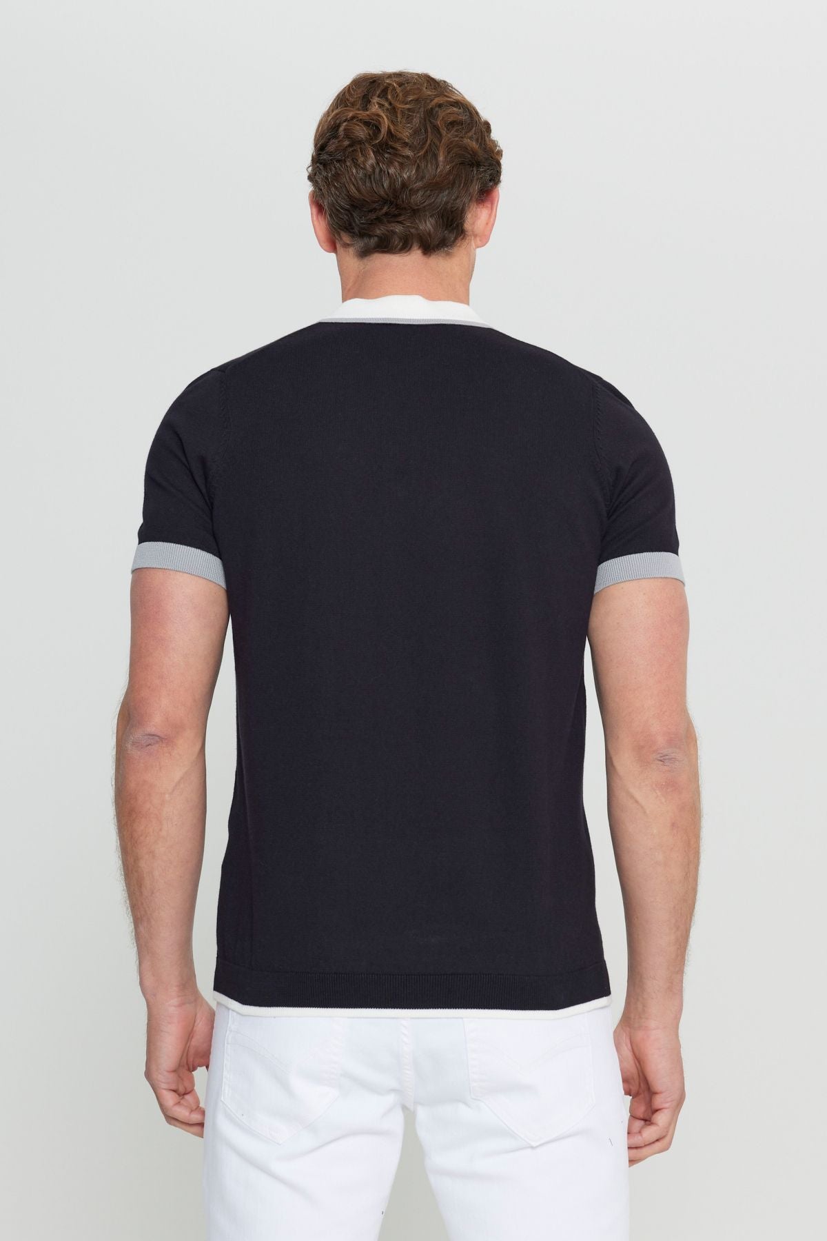 Men's Black 100 %Cotton Standard Fit Normal Cut Polico T -shirt