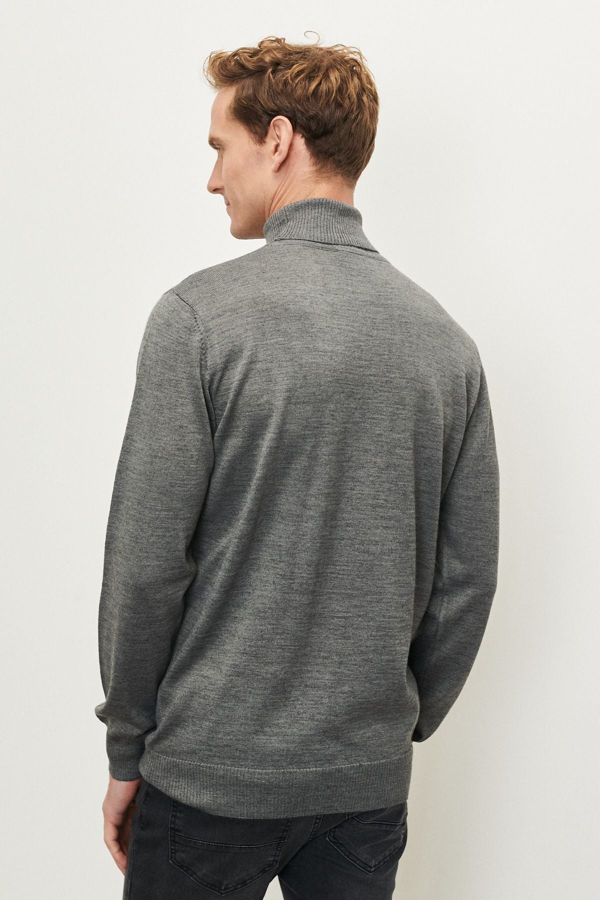 Men's Gray Melanj With non -pilling featured standard fit Full Fisherman Yaka Knitwear Kazakh