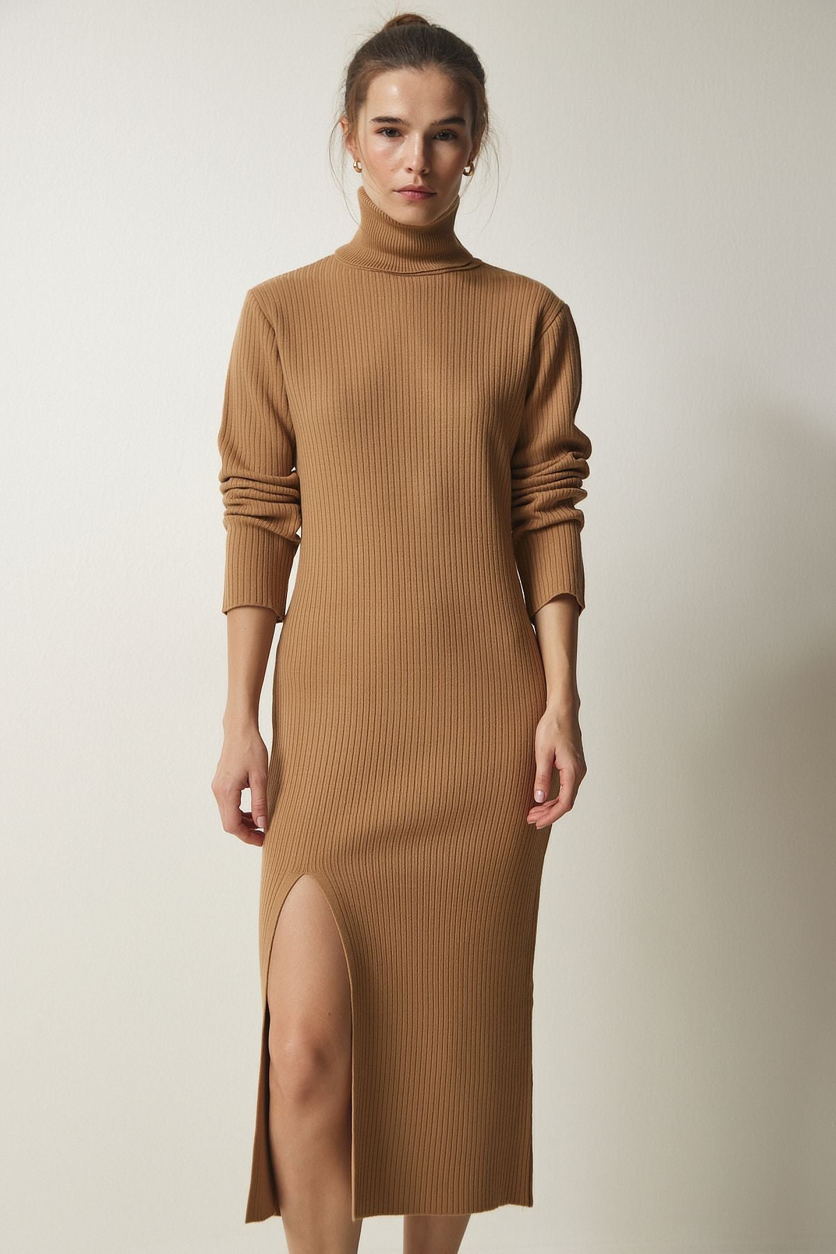Female biscuit fisherman collar slit knitwear dress PF00038