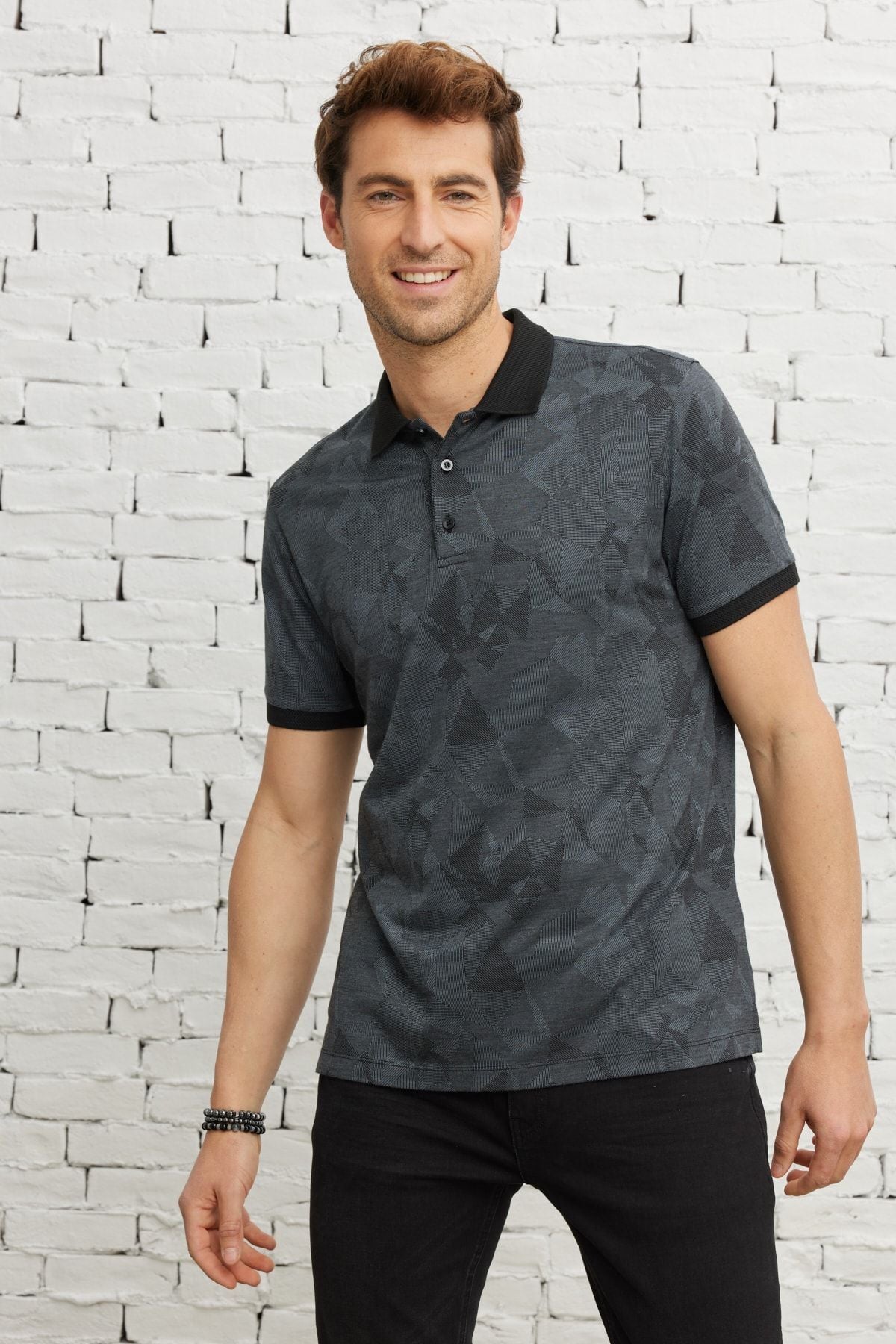 Slim fit narrow cut Polo Yaka Jacquard T -shirt