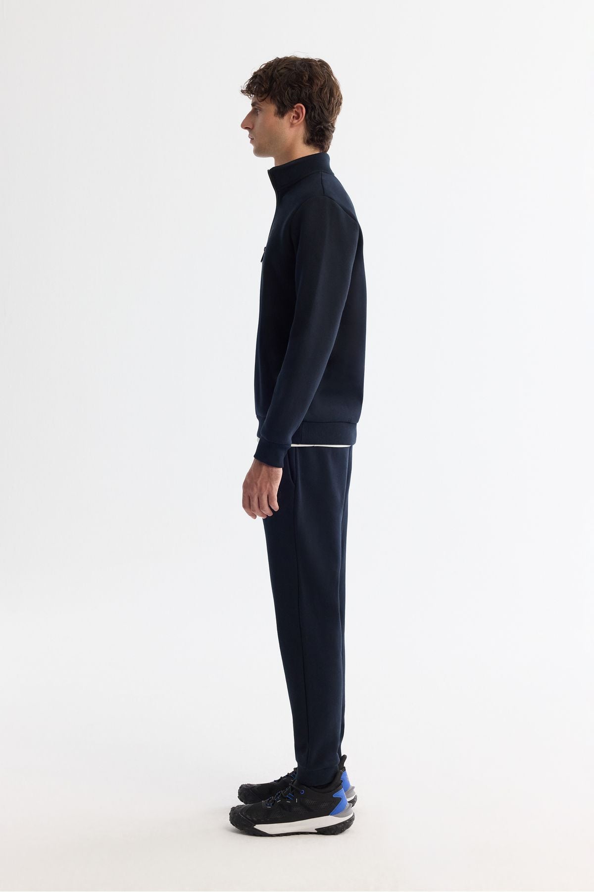 Men's navy blue upright collar zipper 3 -IP -Sweatshirt E001020