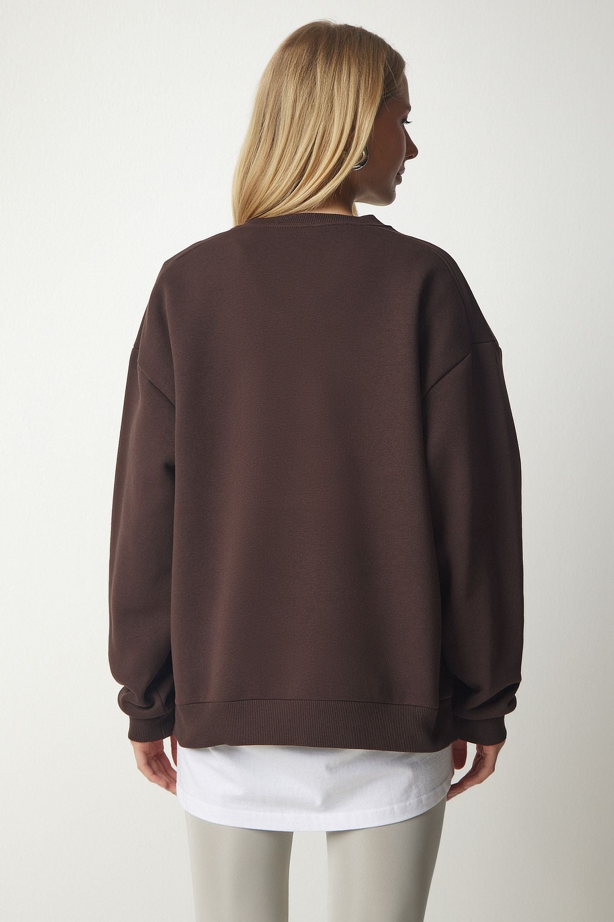 Female Brown Zipper Detailed Reddon Knitting Sweatshirt UB00148