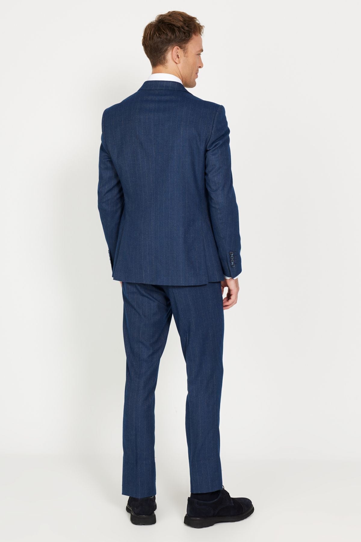 Men's Navy Extra Slim Fit Narnia Swallow Swallow Collar Striped Suit