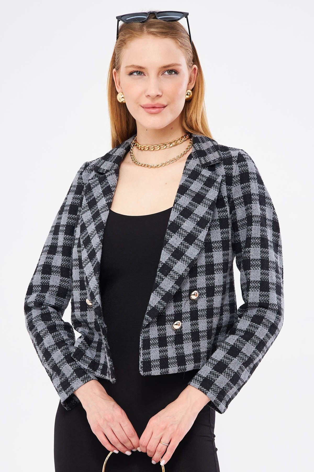 Female smoked Cruve collar Tüvit Crop jacket ARM-24K001014
