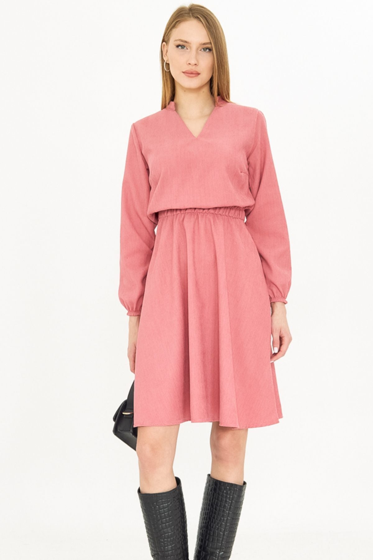 WOMEN'S ROSE DRIVERS VADIA V-Yaka Waist Thin Fine Wick With Tire Red Clash Dress ARM-25K001049