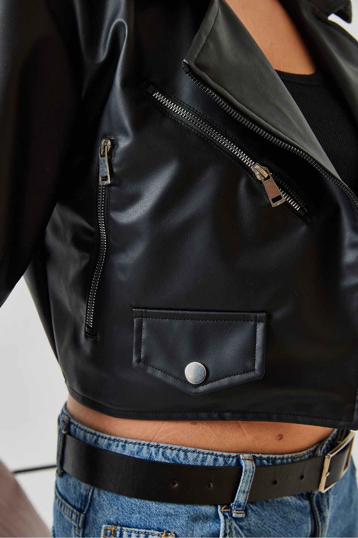 Female asymmetric zipper detail leather jacket 2486 60351271