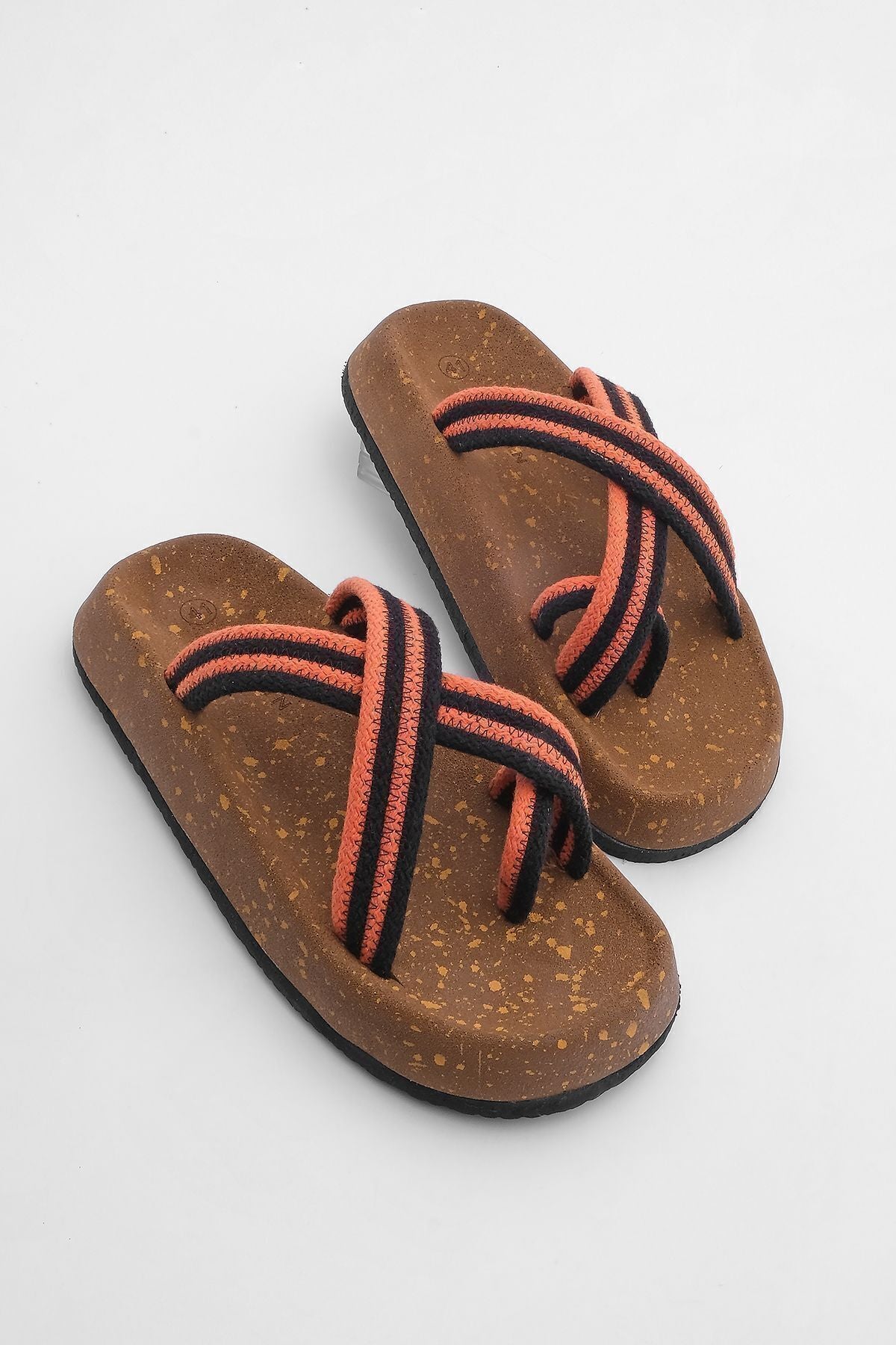 Men's mushroom base patterned cotton rope flip -up cross band daily slippers Sediv Orange