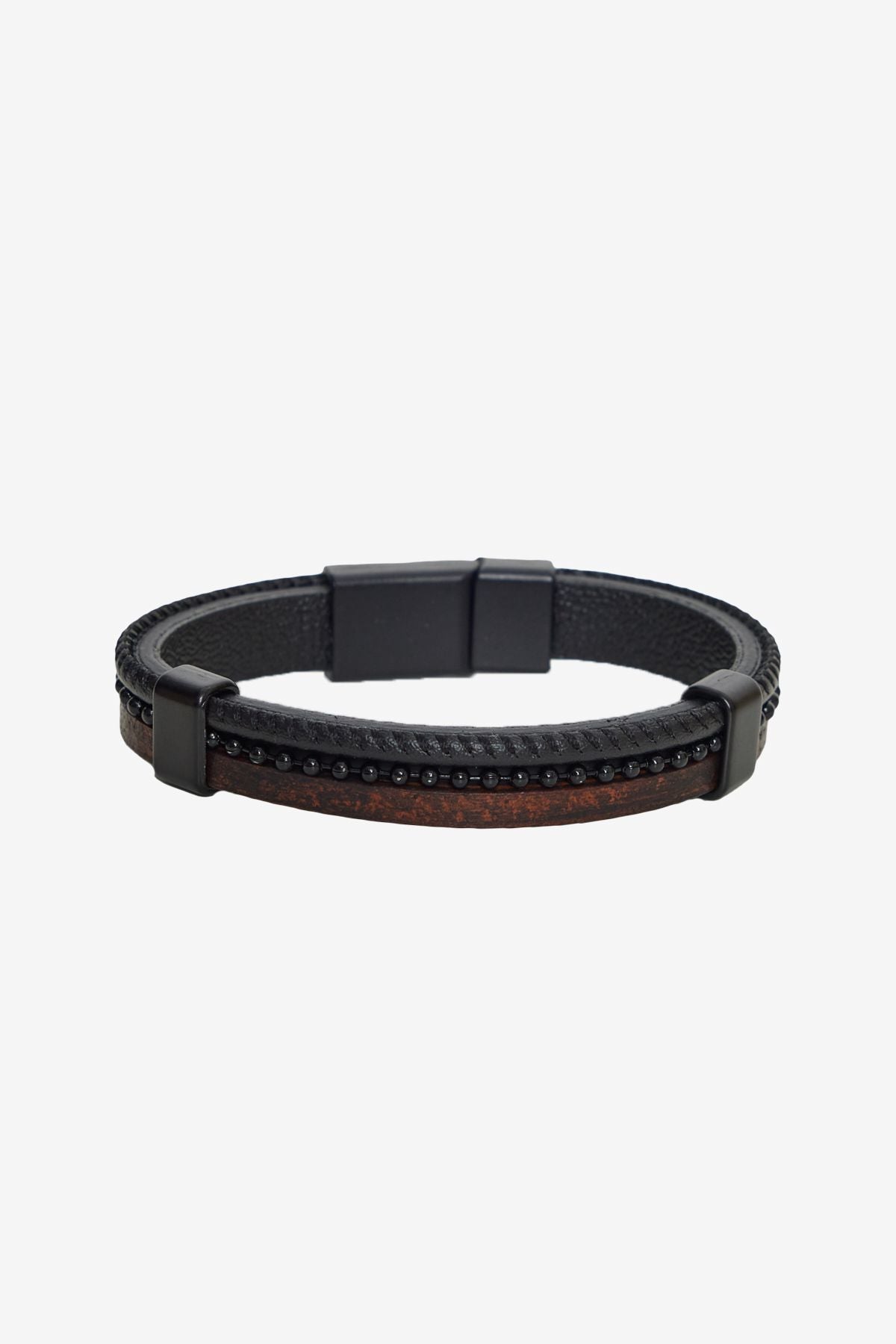 Men's black-brown leather bracelet