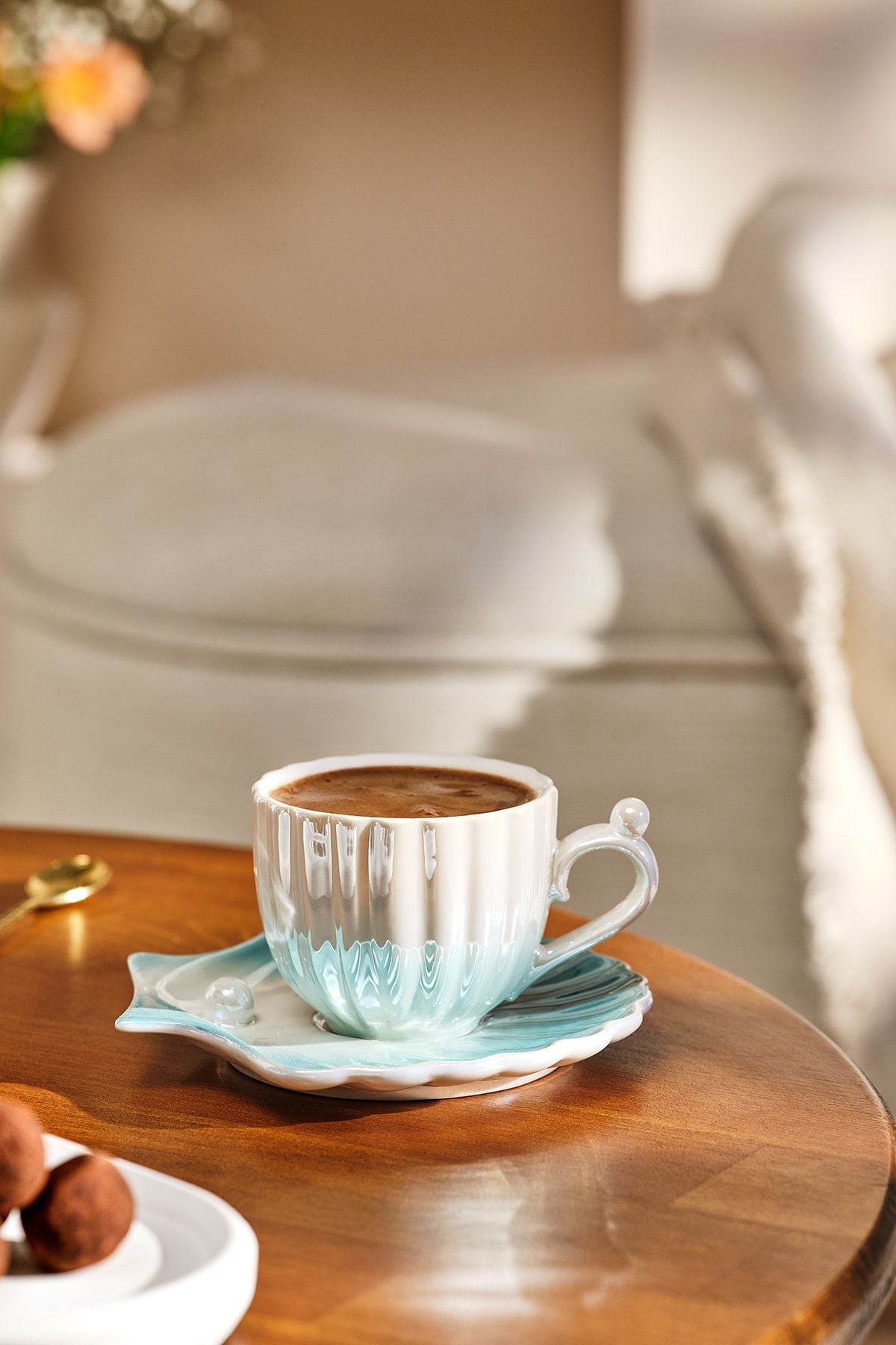 Oyster 2 Person Porcelain Coffee Cup Set Blue 90 ml