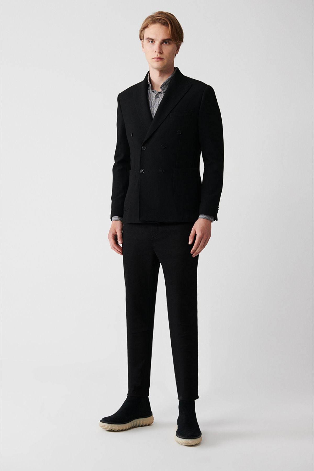Men's Black Swallow Collar Cruve Closing Unless Cruve Jacket A32Y4052