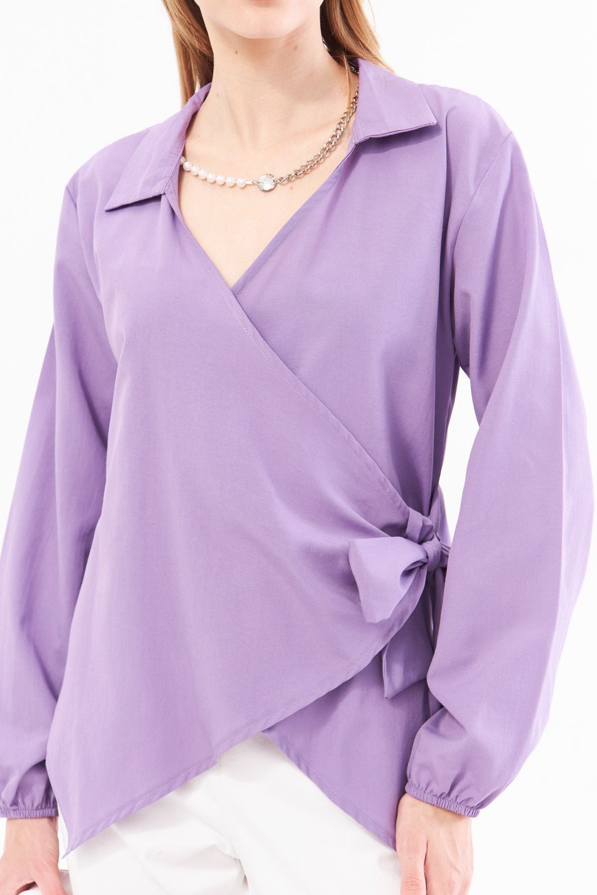 Female purple collar cruve blouse ARM-22Y024025