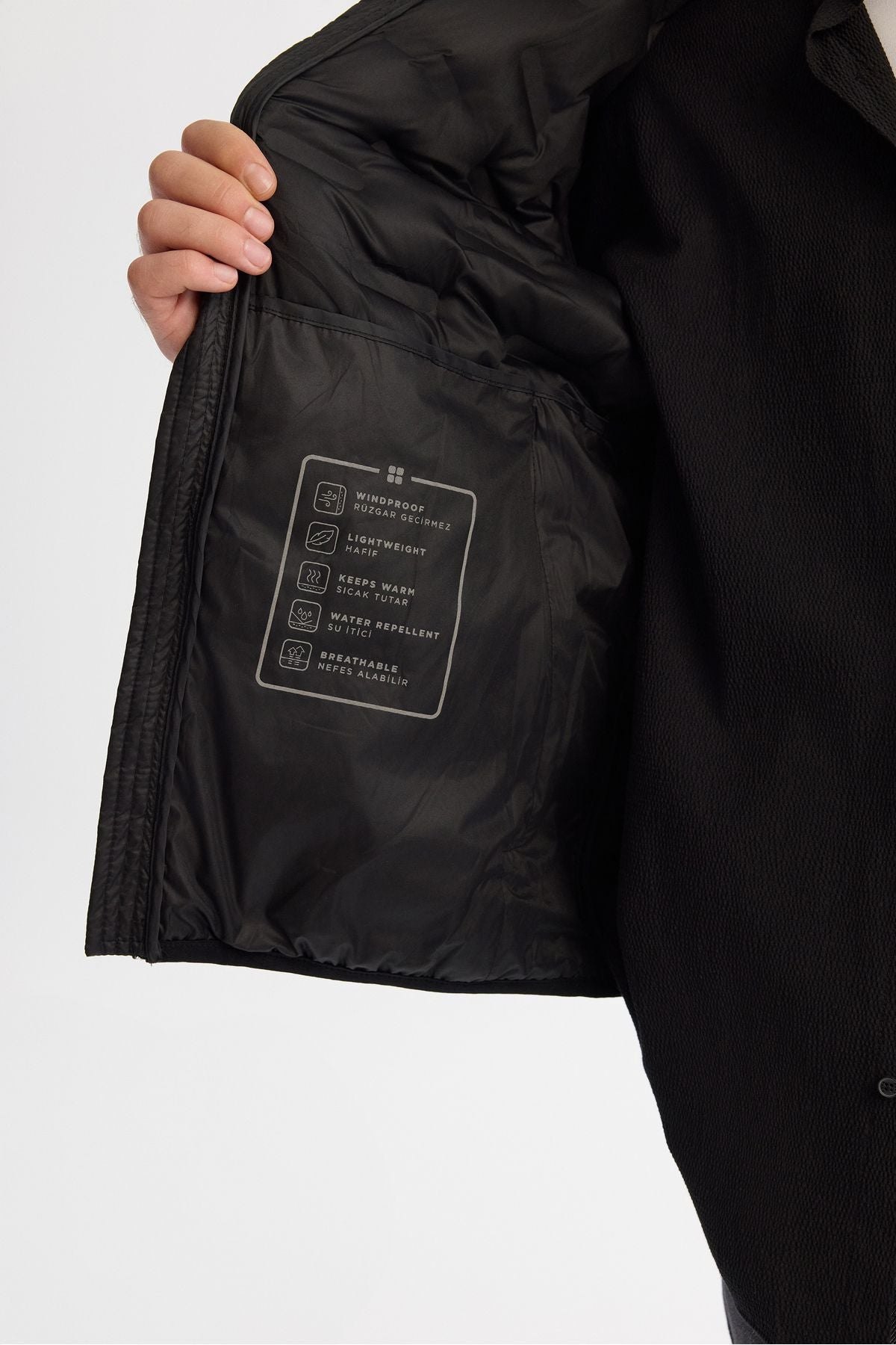 Men's black upright collar water -driven windproof swelling light coat A42y6154