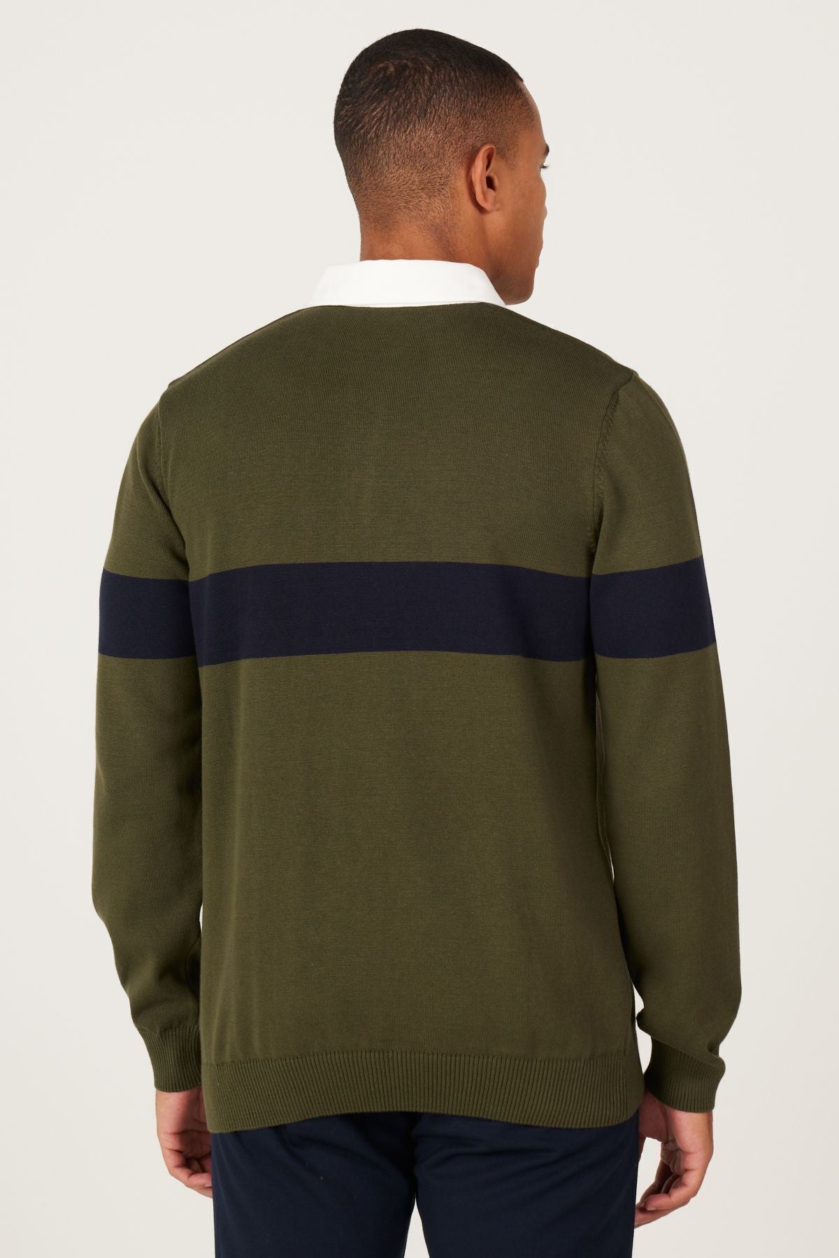 Men's Khaki-Navy Blue Standard Fit Normal Cut Polico Knitwear with 100 %Cotton Patterned Patterned