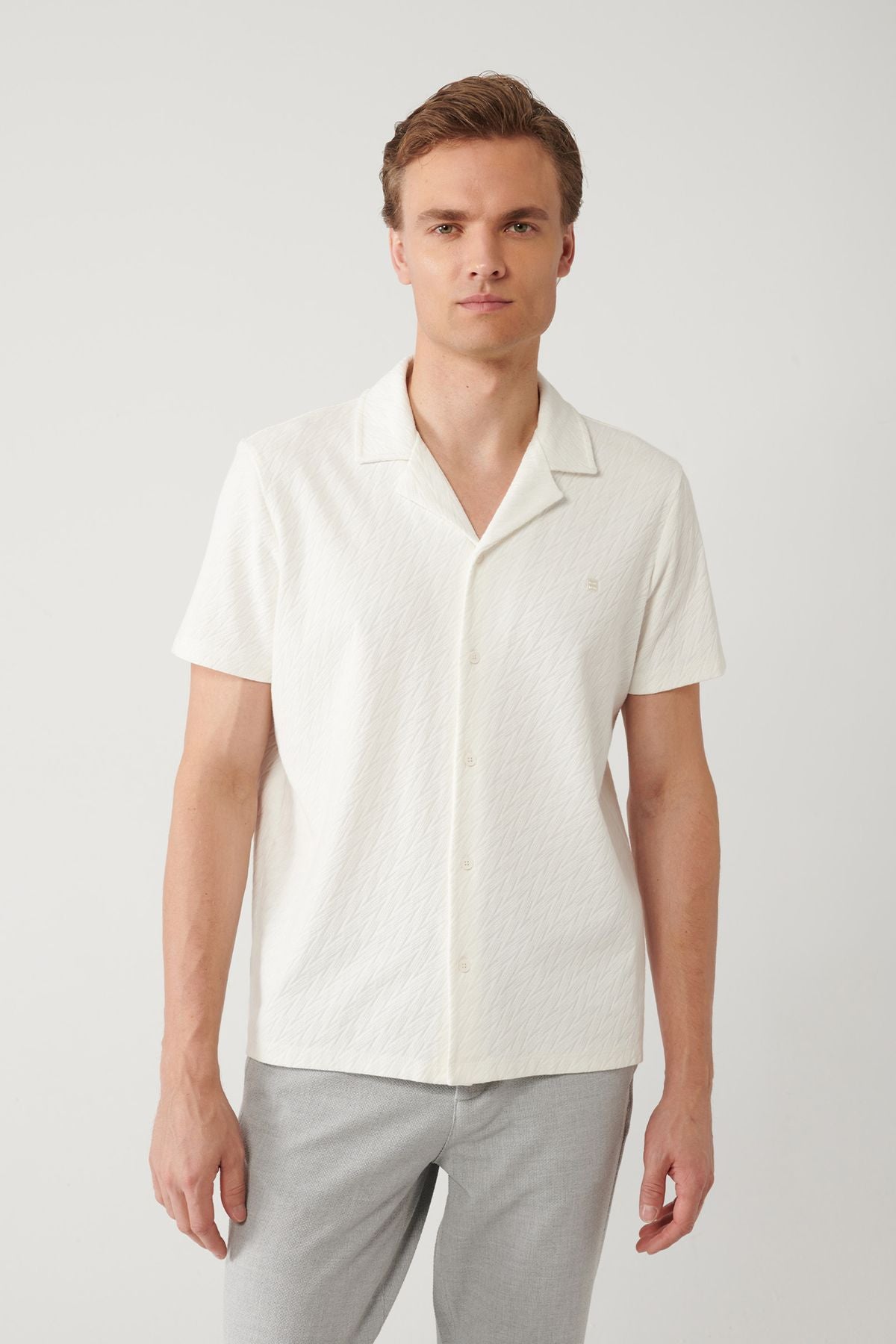 Men's Ecru Apaj Yaka Jacquard Shirt A41y2215