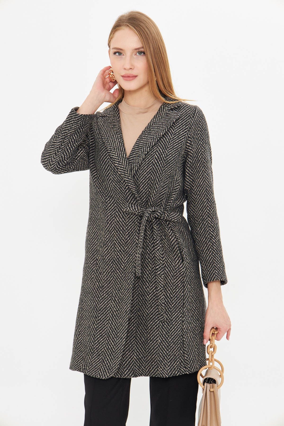 Female Mink Side-Tie Fish Pattern Pattern Long Stamp Coat ARM-24K001010