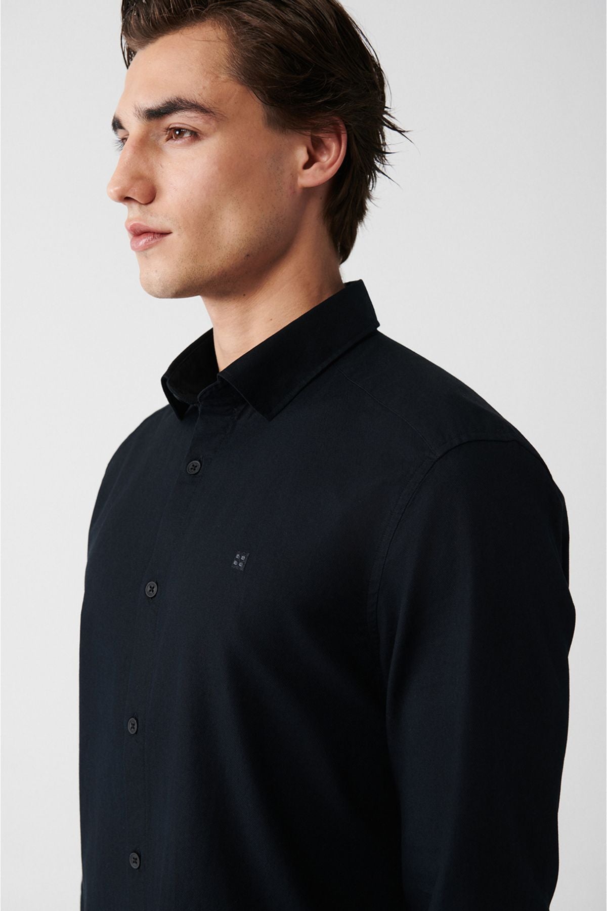 Men's black 100 %cotton classic collar shirt A31y2012