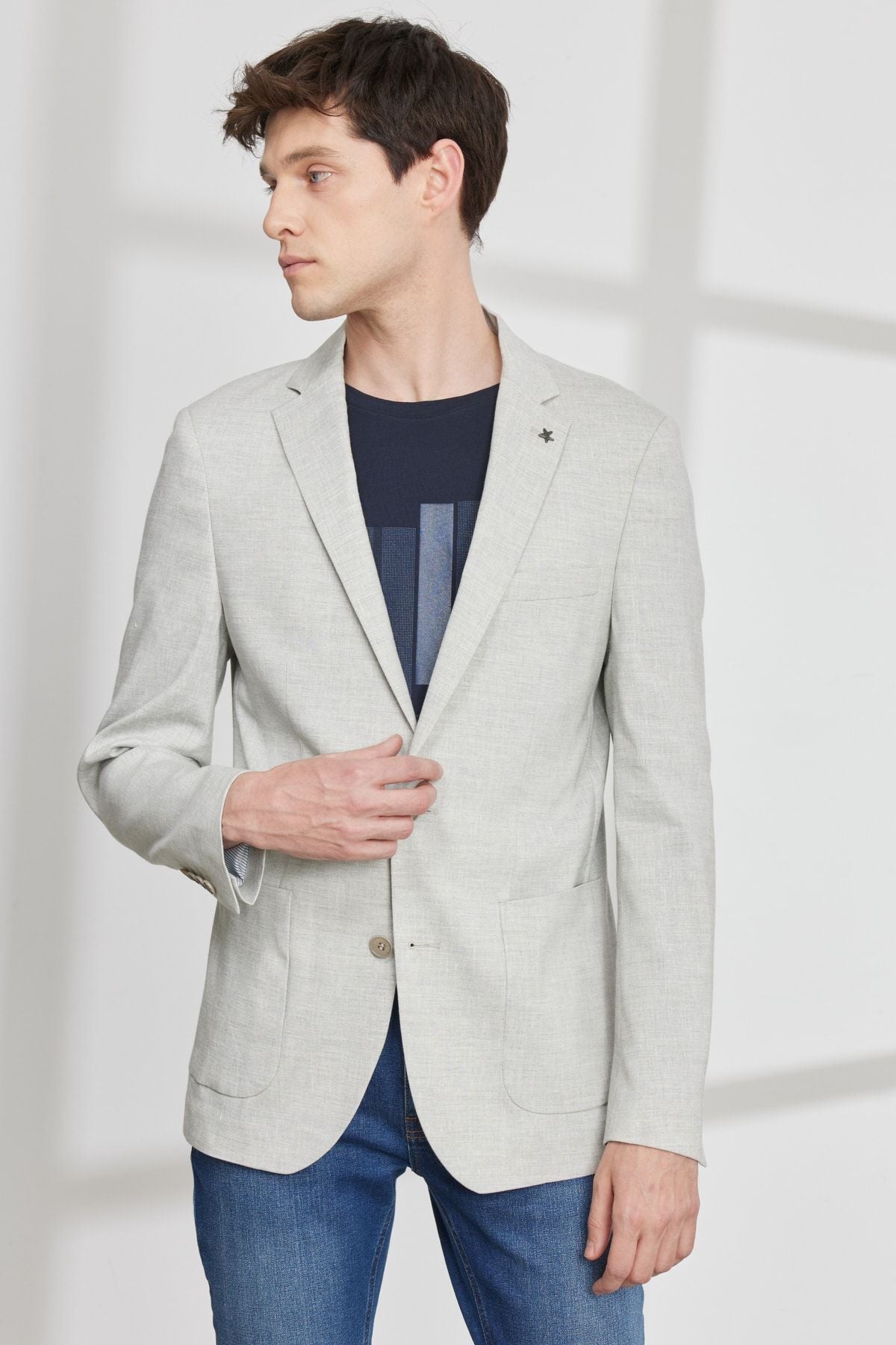 Men's gray slim fit narrow cutting mono collar pocket patterned Magic jacket