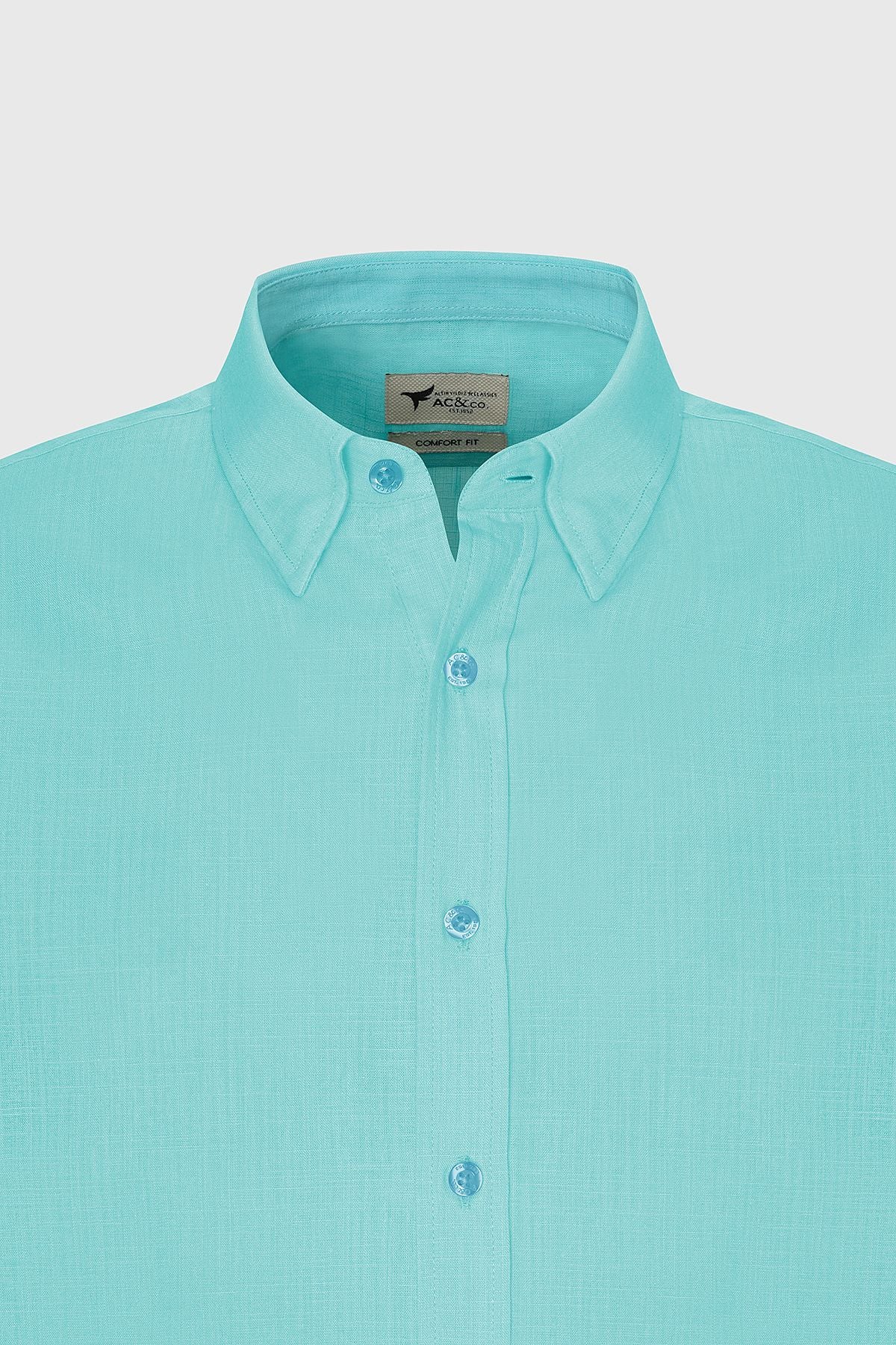 Men's turquoise comfort fit comfortable cut hidden button collar 100 %cotton pennant shirt