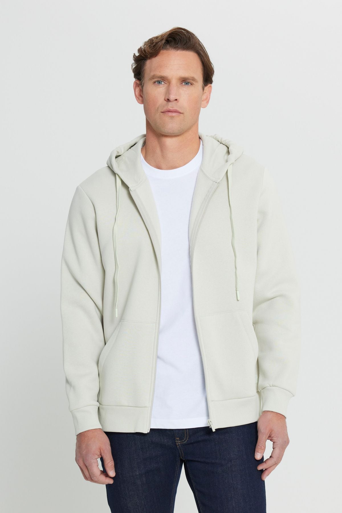 Men's Beige Standard Fit Normal Cut Içi Pleay 3 -Trust Zippered Sweatshirt jacket