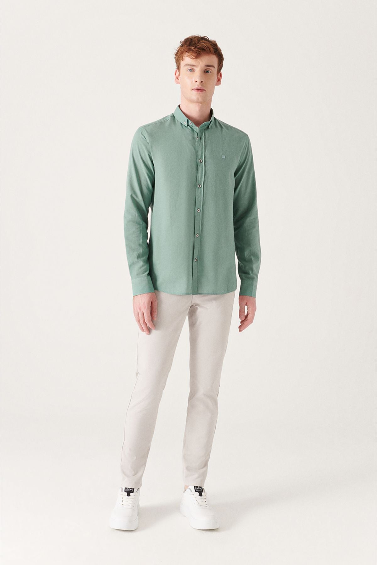 Men's Green 100 %Cotton Futter Soft Key buttoned Neck Shirt E002206