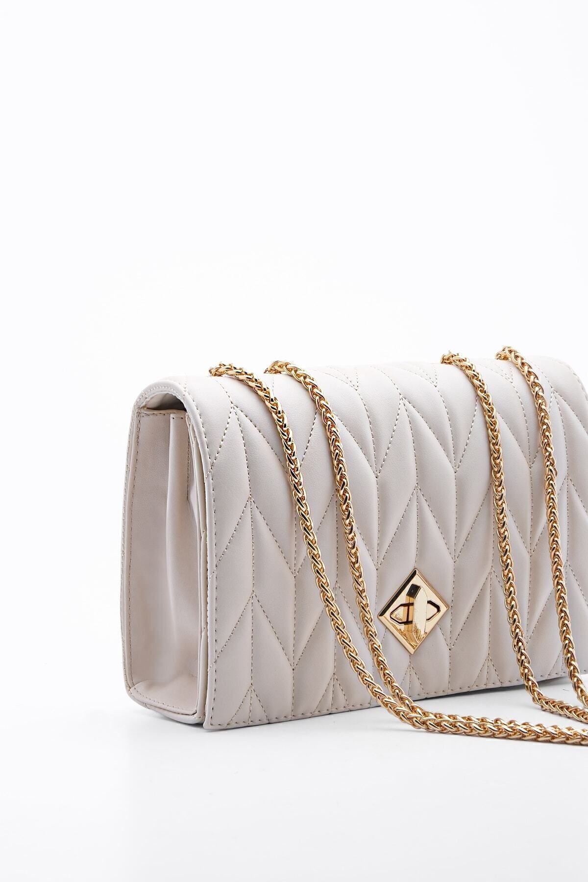 Woman gold -colored chain shoulder bag Delbin beige