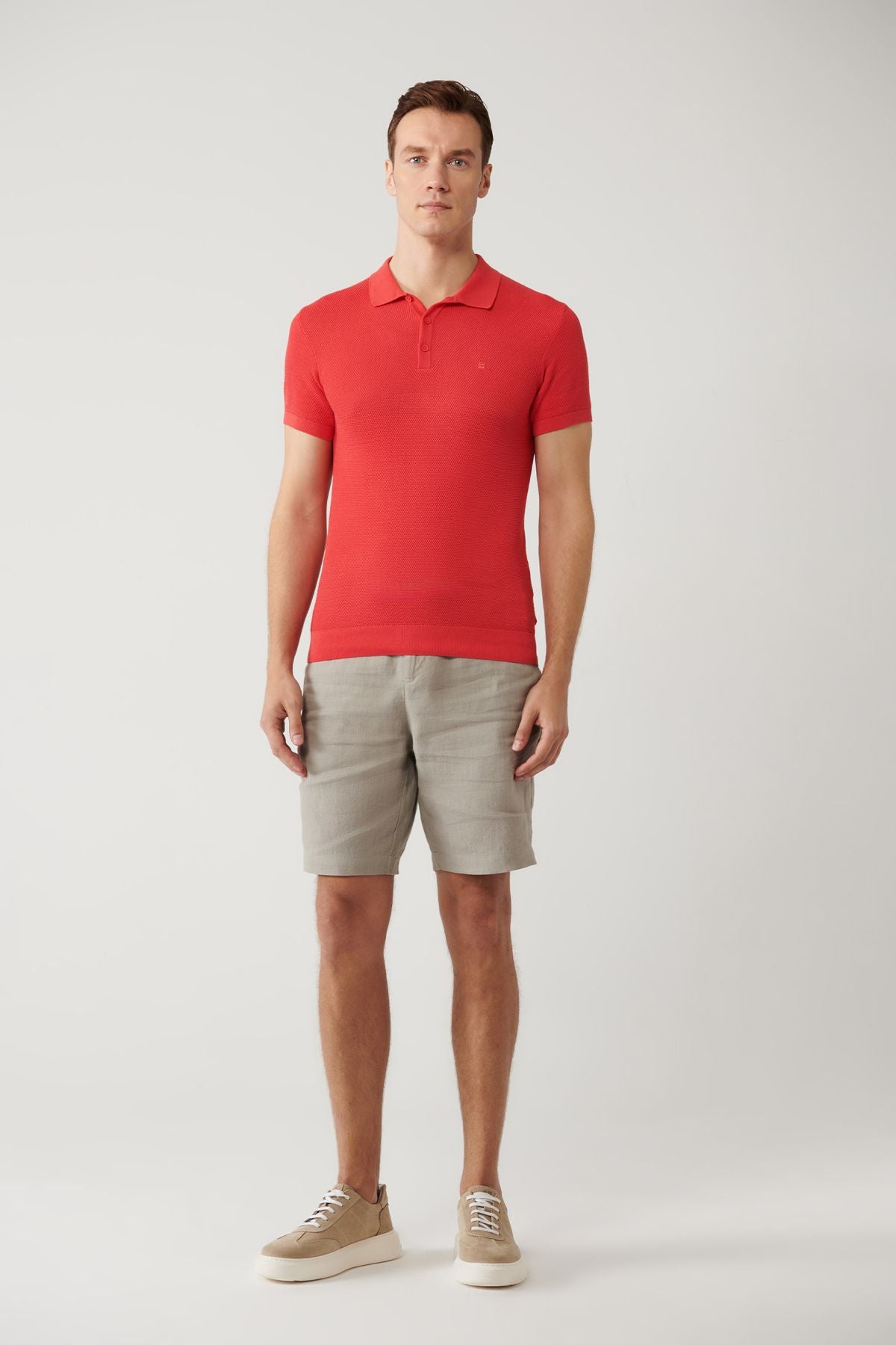 Male Coral 3 Button Tissue Ribanian Polo Yaka Triko T-Shirt B005009
