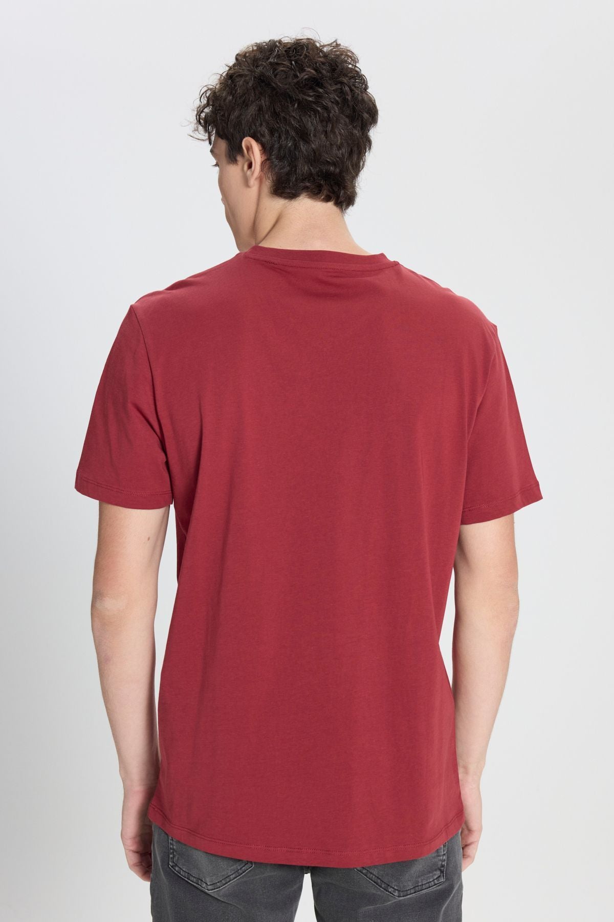 Men's 100 %Cotton V Yaka Burgundy Slim Fit Narrow Cut T -shirt