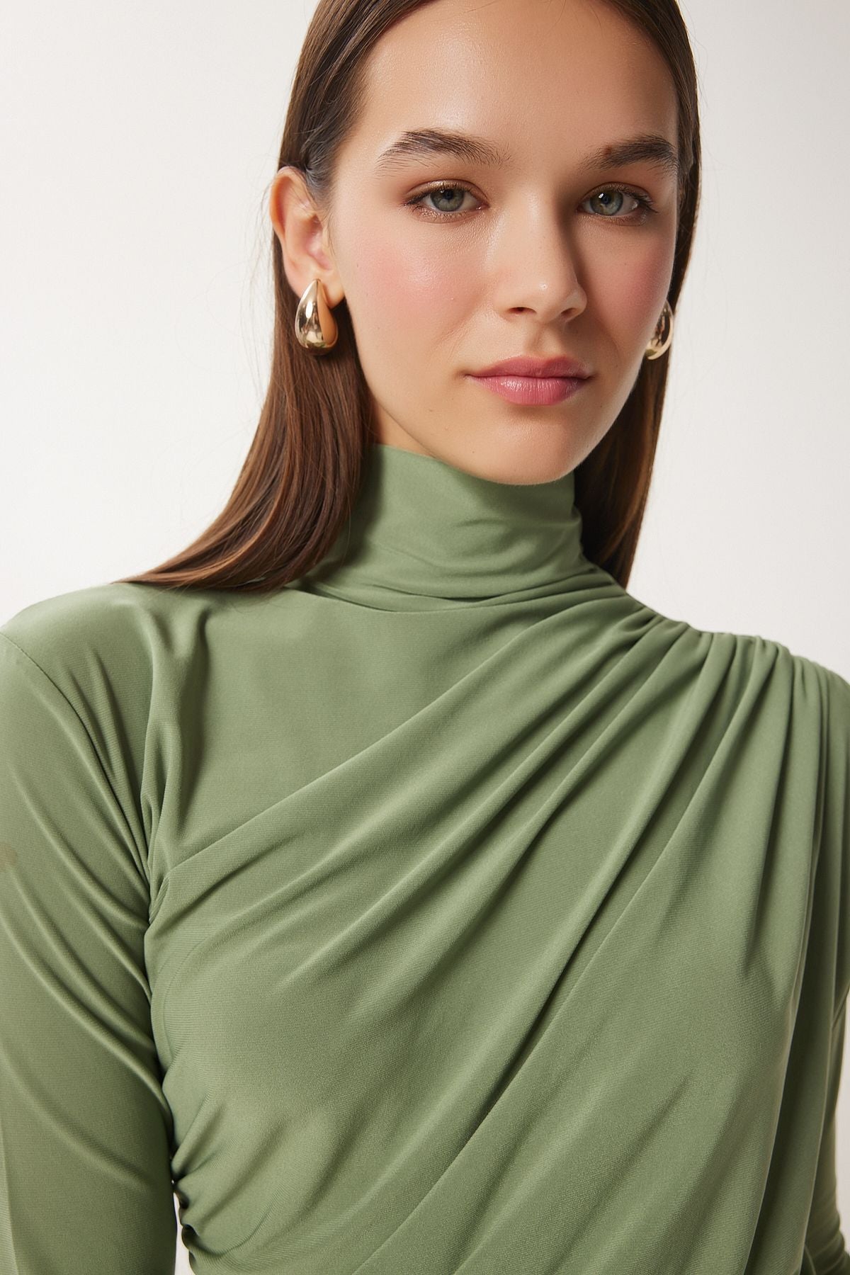 Women's Cagla Green Shirring Detailed Sandy Blouse FF00135