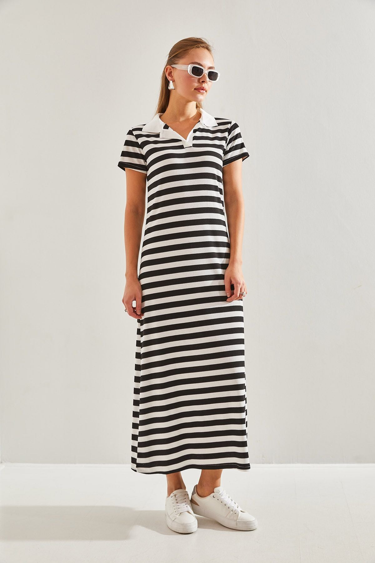 Woman Polo Yaka striped long dress 60131001