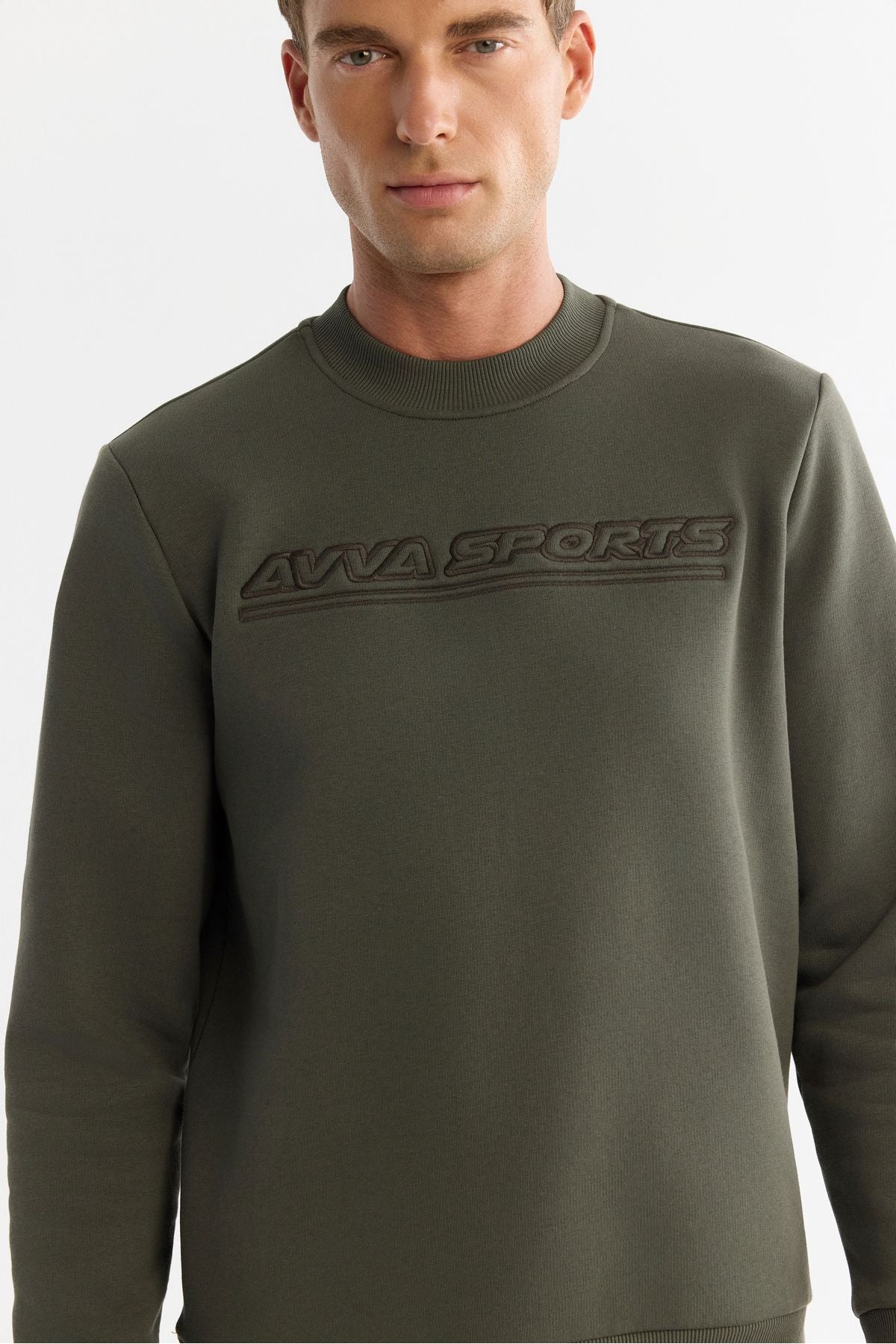 Men's Khaki Bicycle Collar 3 -IP Cotton Printed Sweatshirt A42y1306