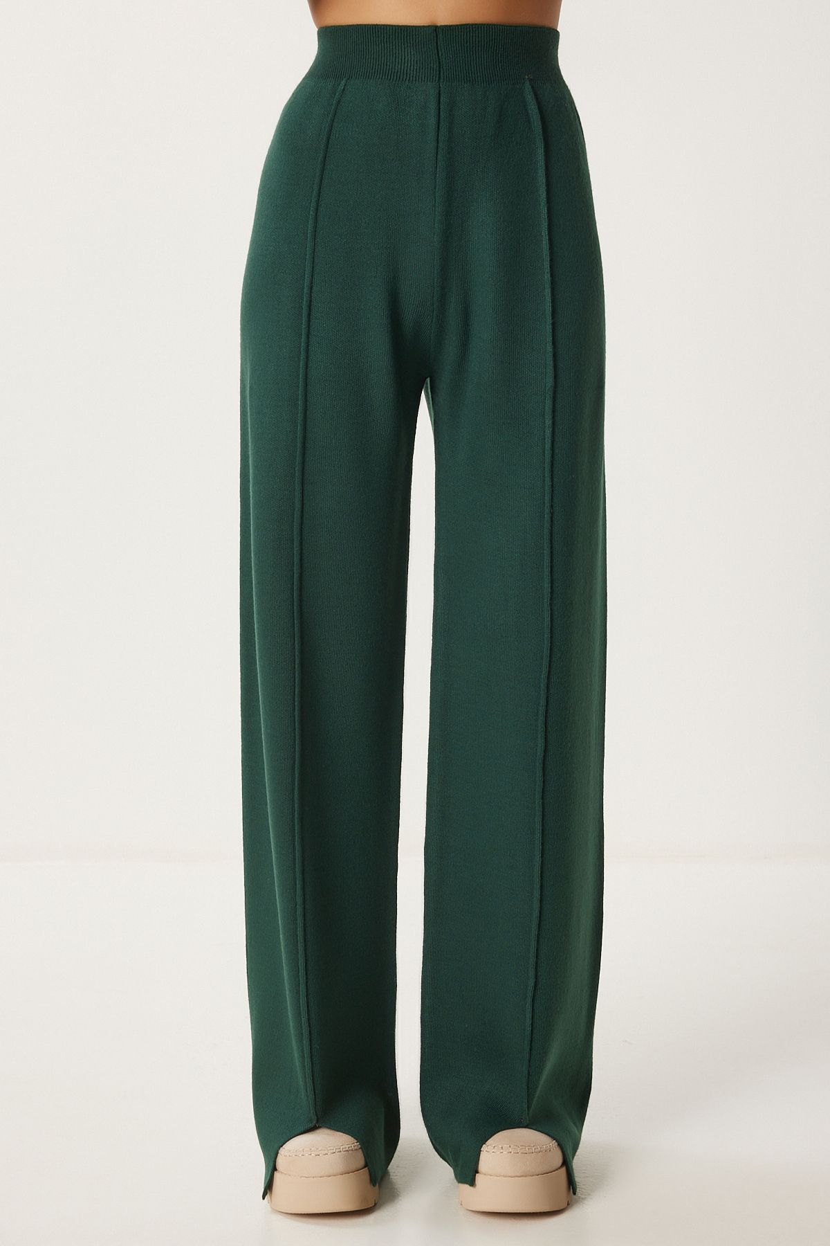 Female emerald green stylish knitwear sweater pants set mu00012