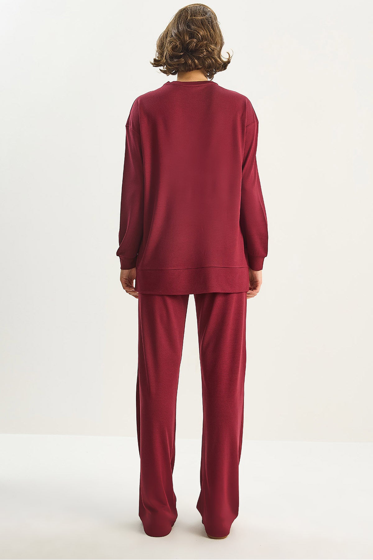 Women's Crew Neck Long Sleeve Top Ribbed Waist Loose Pants Modal Suit 9401 60283624