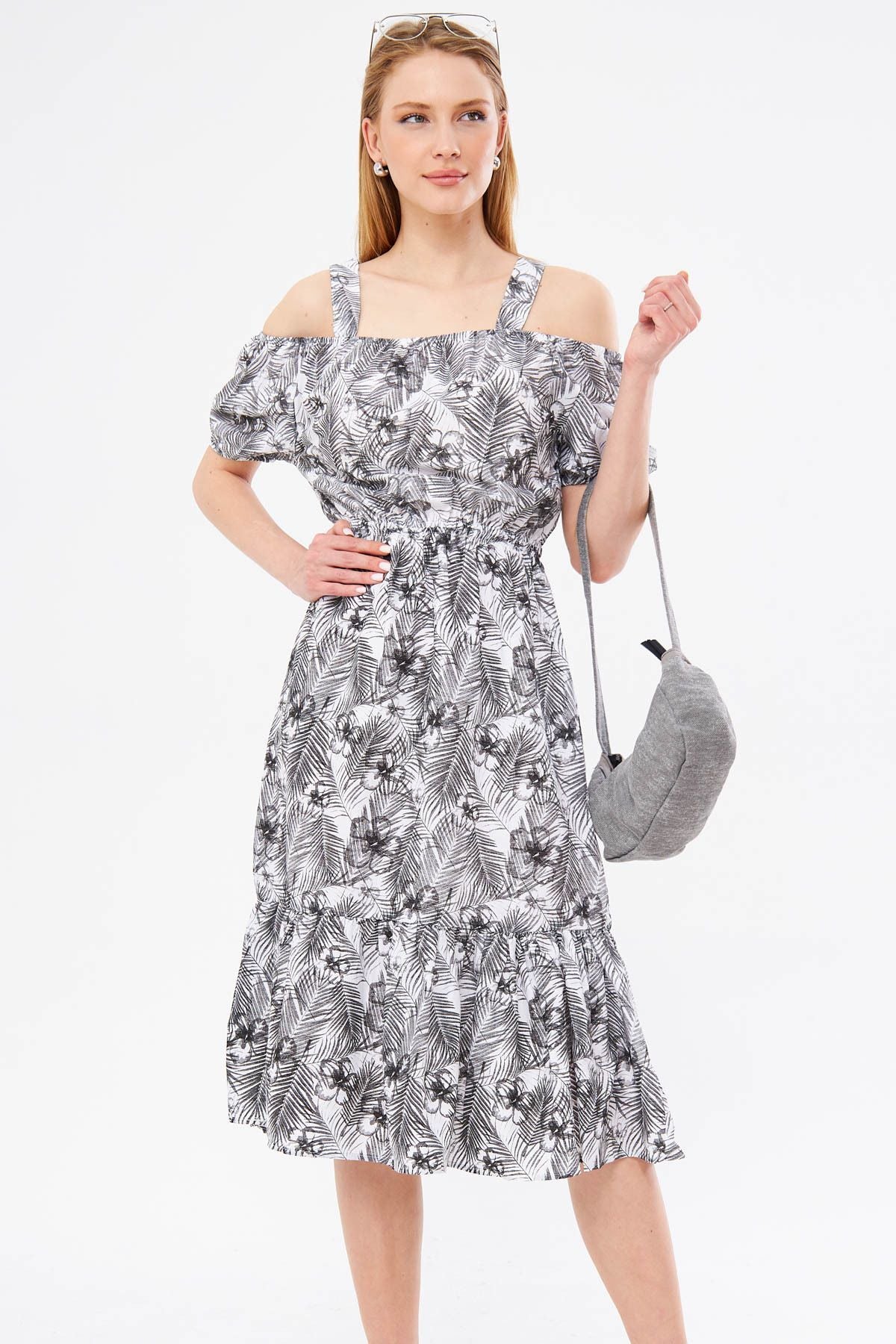 Woman Smoked Patterned Waist Waist Hanger Dress ARM-23Y001053