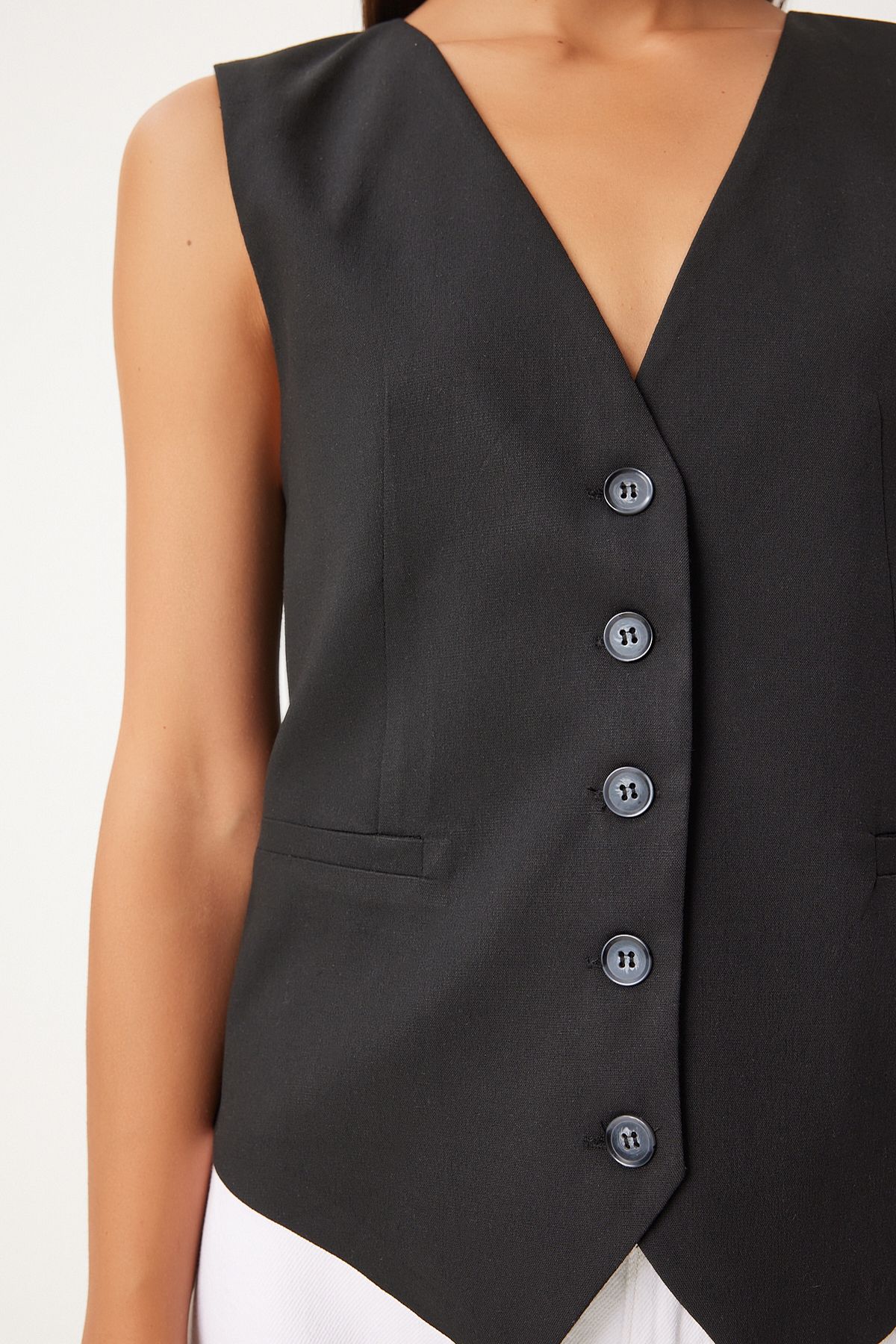 Female Black V -Neck Viscose Vest To00145