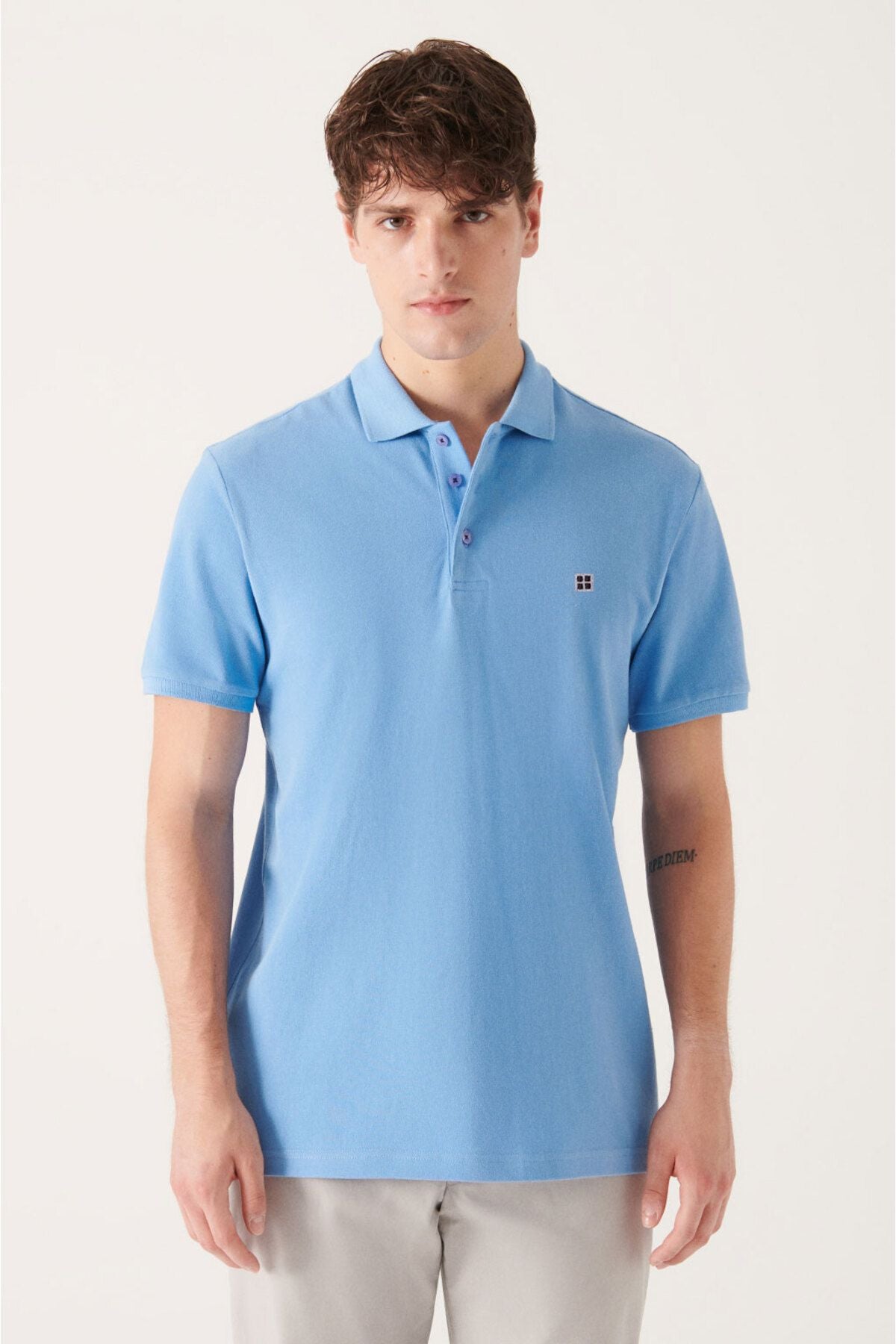 Men's blue 100 %cotton cool Polo Yaka T-shirt E001004