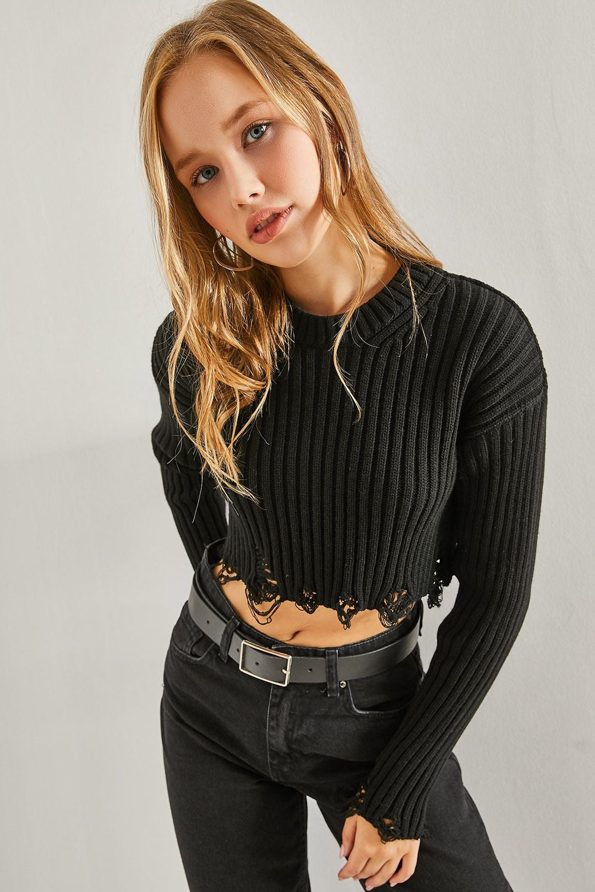 WOMEN'S TENCED PATTERN Triko Crop sweater