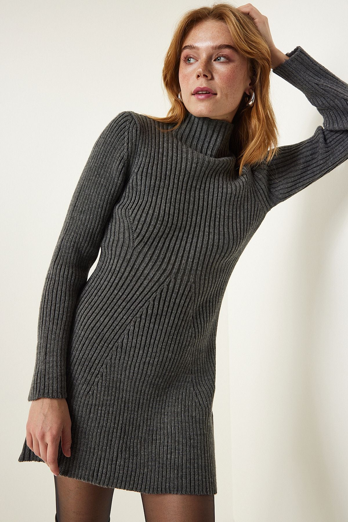 Gray wick bell knitwear dress pf00052