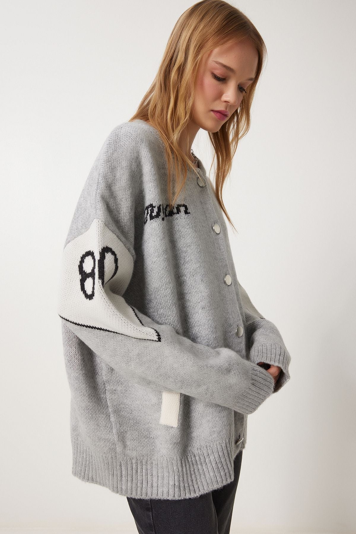 Women's Gray slogan knitwear jacket cardigan DP00218