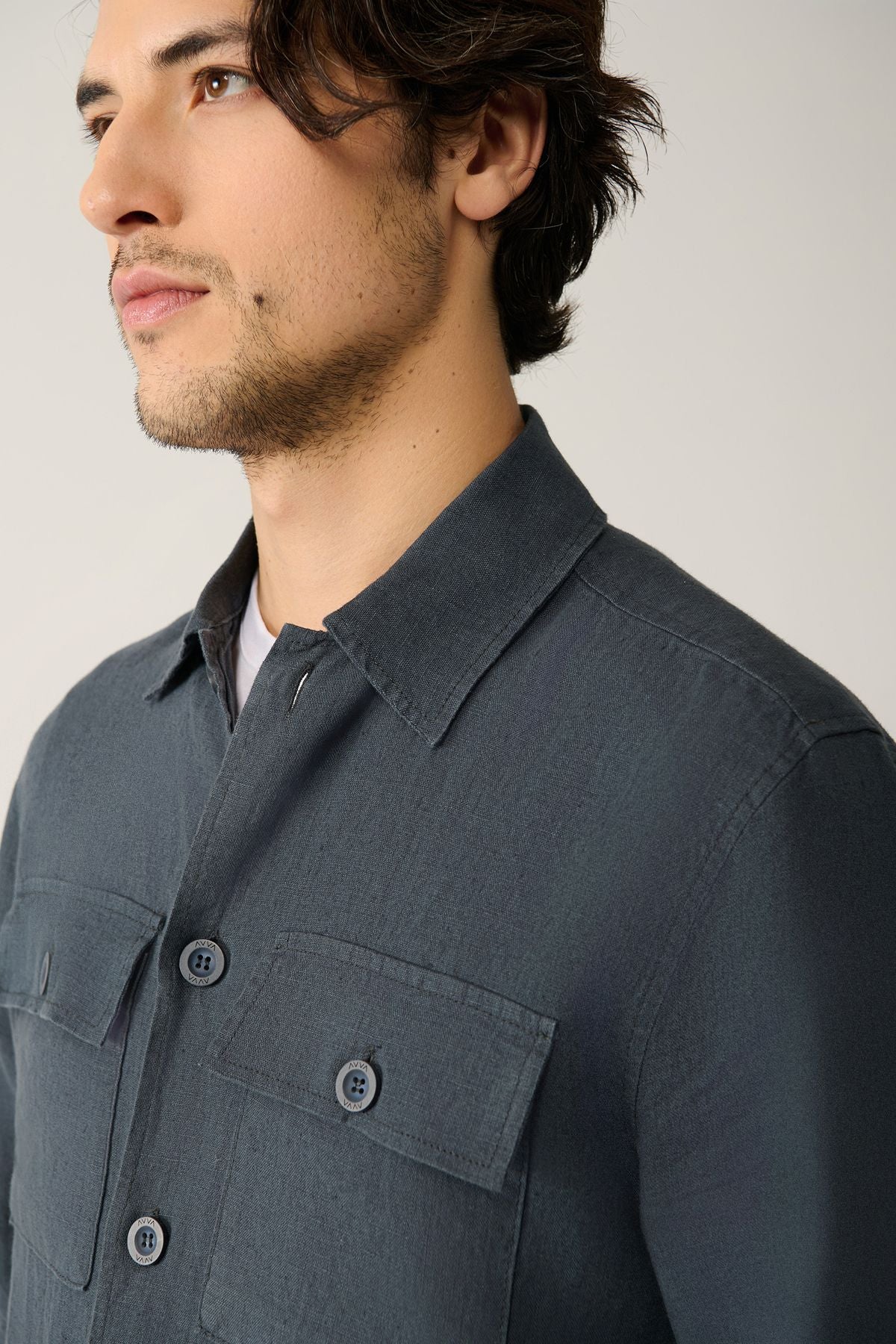 Men's anthracite classic collar 100 %linen shirt A41y2087